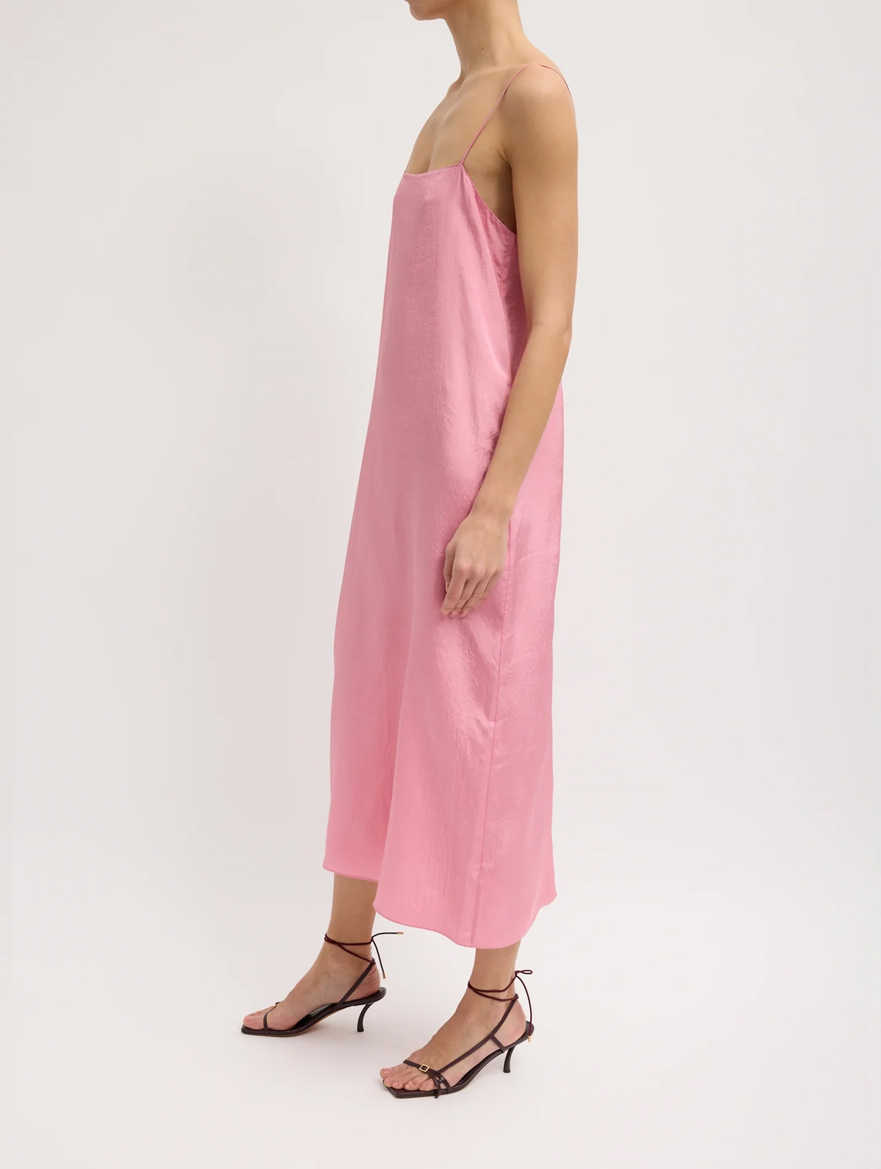 Summer Acetate Crinkle Slip Dress in Pink