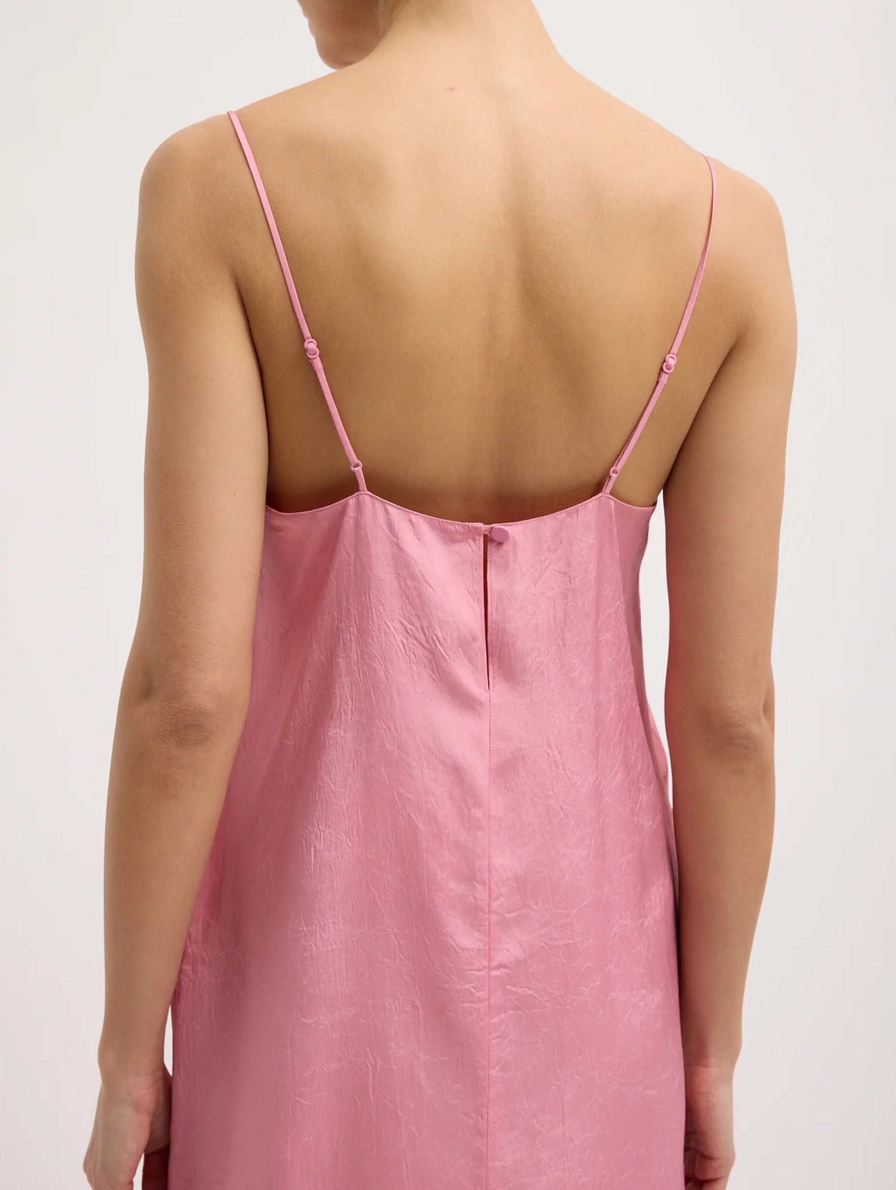 Summer Acetate Crinkle Slip Dress in Pink