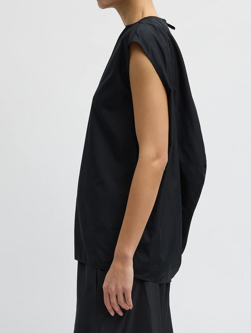 Summer Nylon Sleeveless Cocoon Top in Black