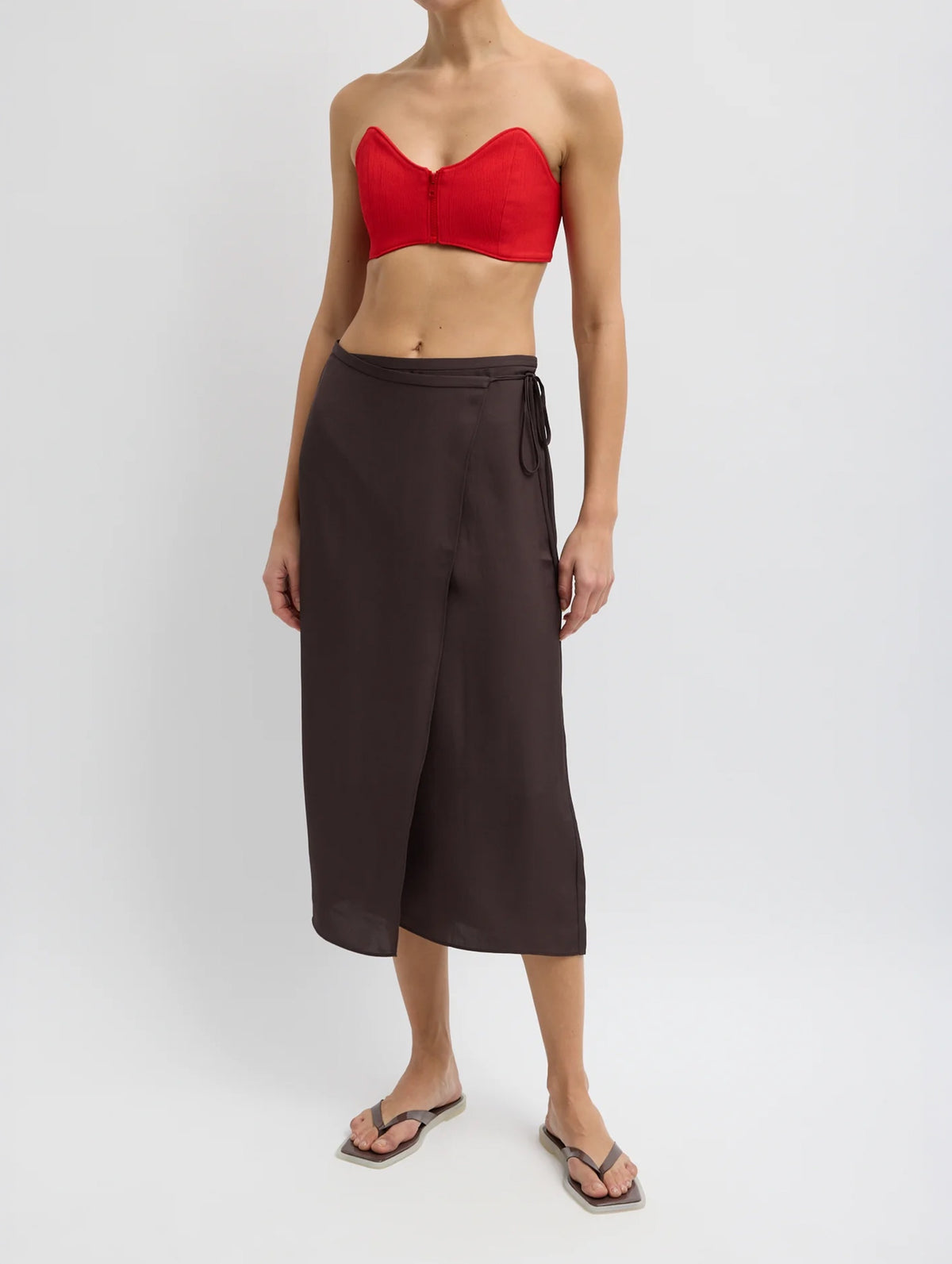 Summer Slip Wrap Skirt in Chocolate Brown