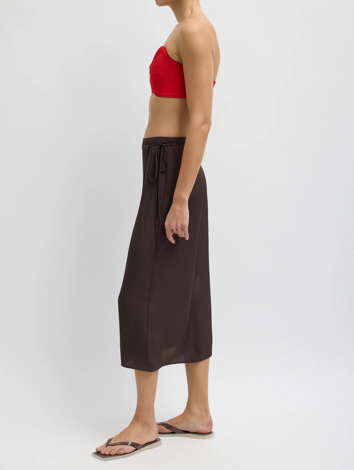 Summer Slip Wrap Skirt in Chocolate Brown