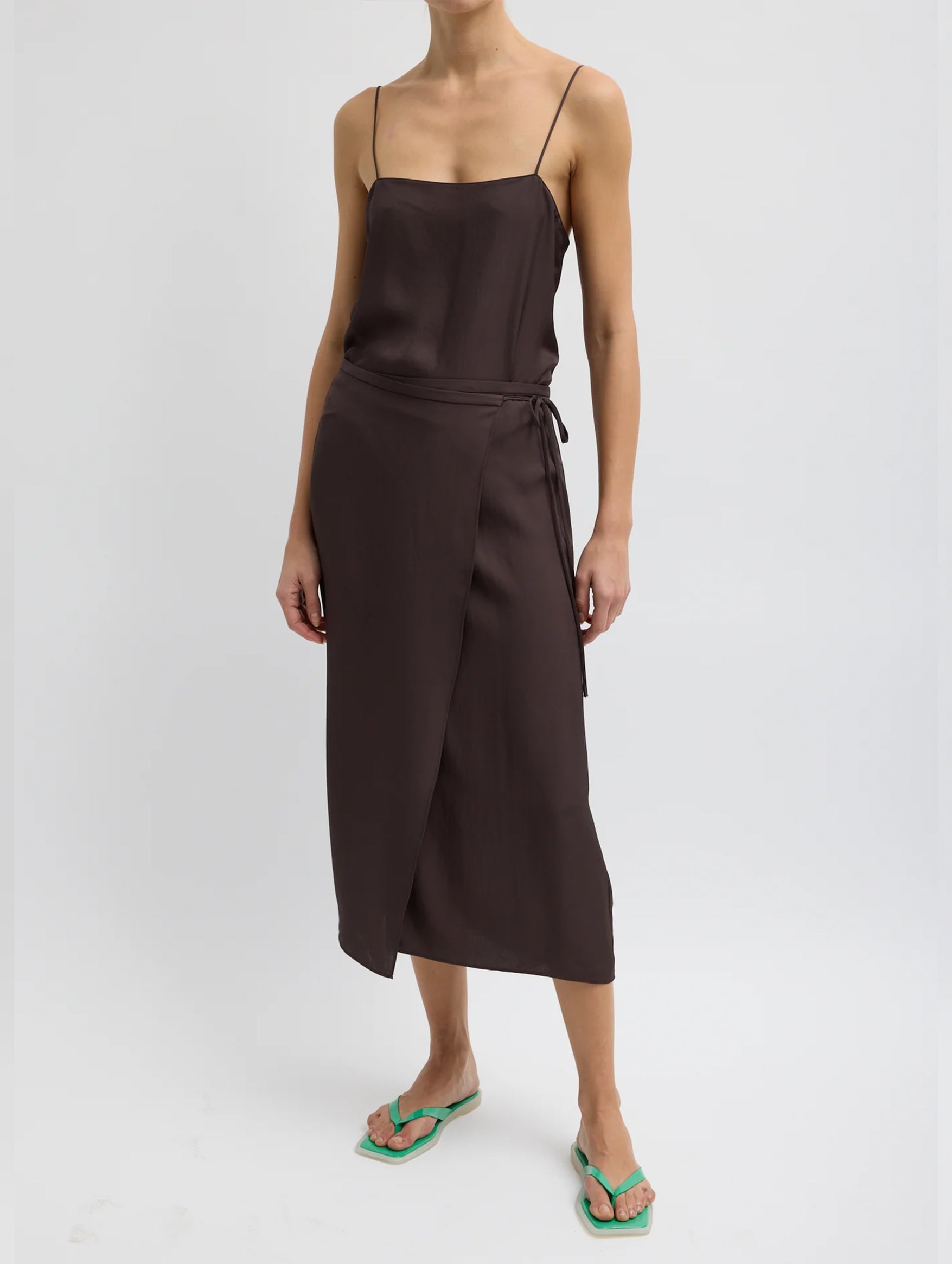 Summer Slip Wrap Skirt in Chocolate Brown