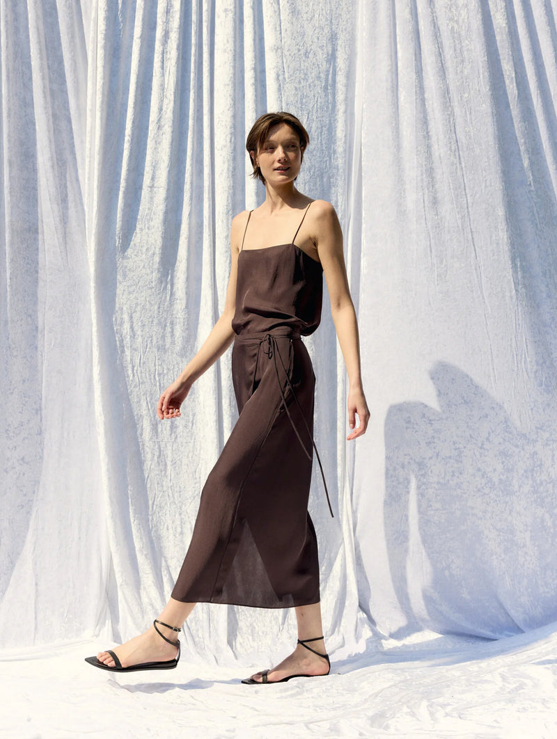 Summer Slip Wrap Skirt in Chocolate Brown