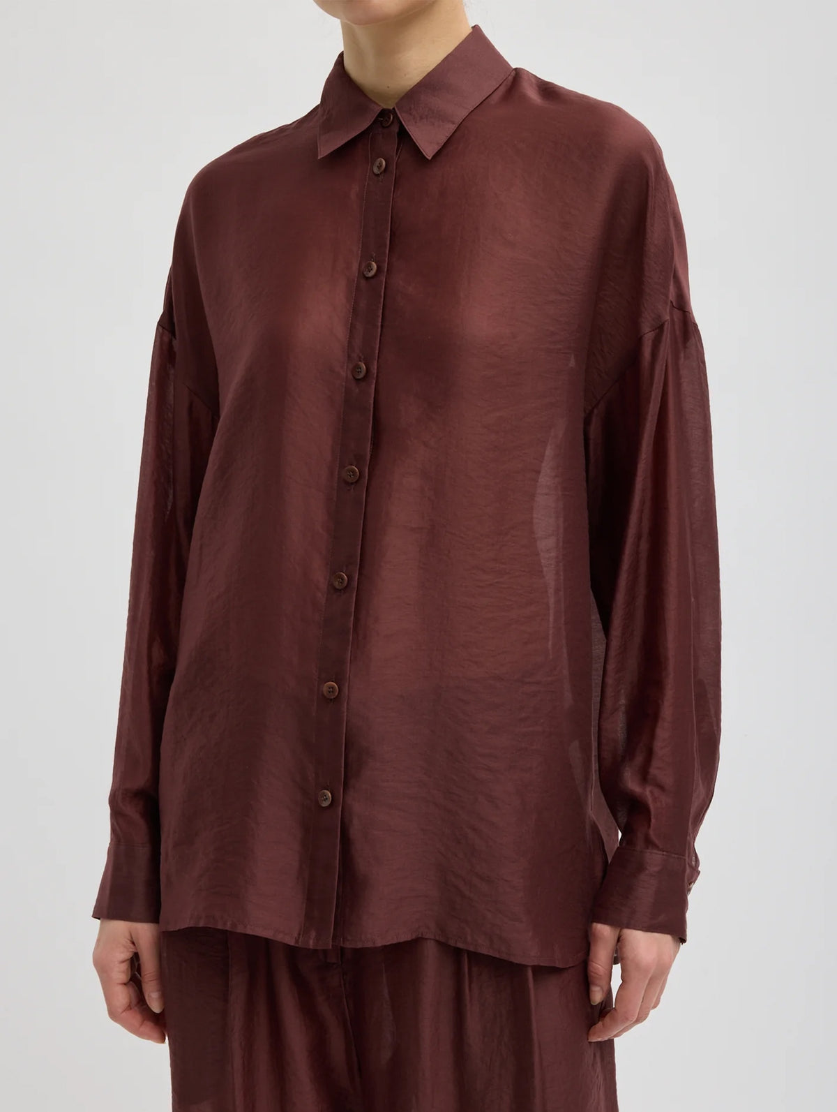 Summer Voile Oversized Shirt in Russet Brown