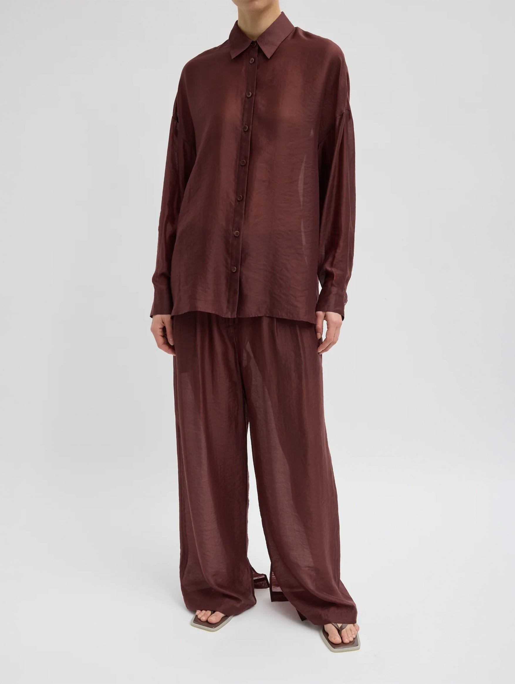 Summer Voile Oversized Shirt in Russet Brown