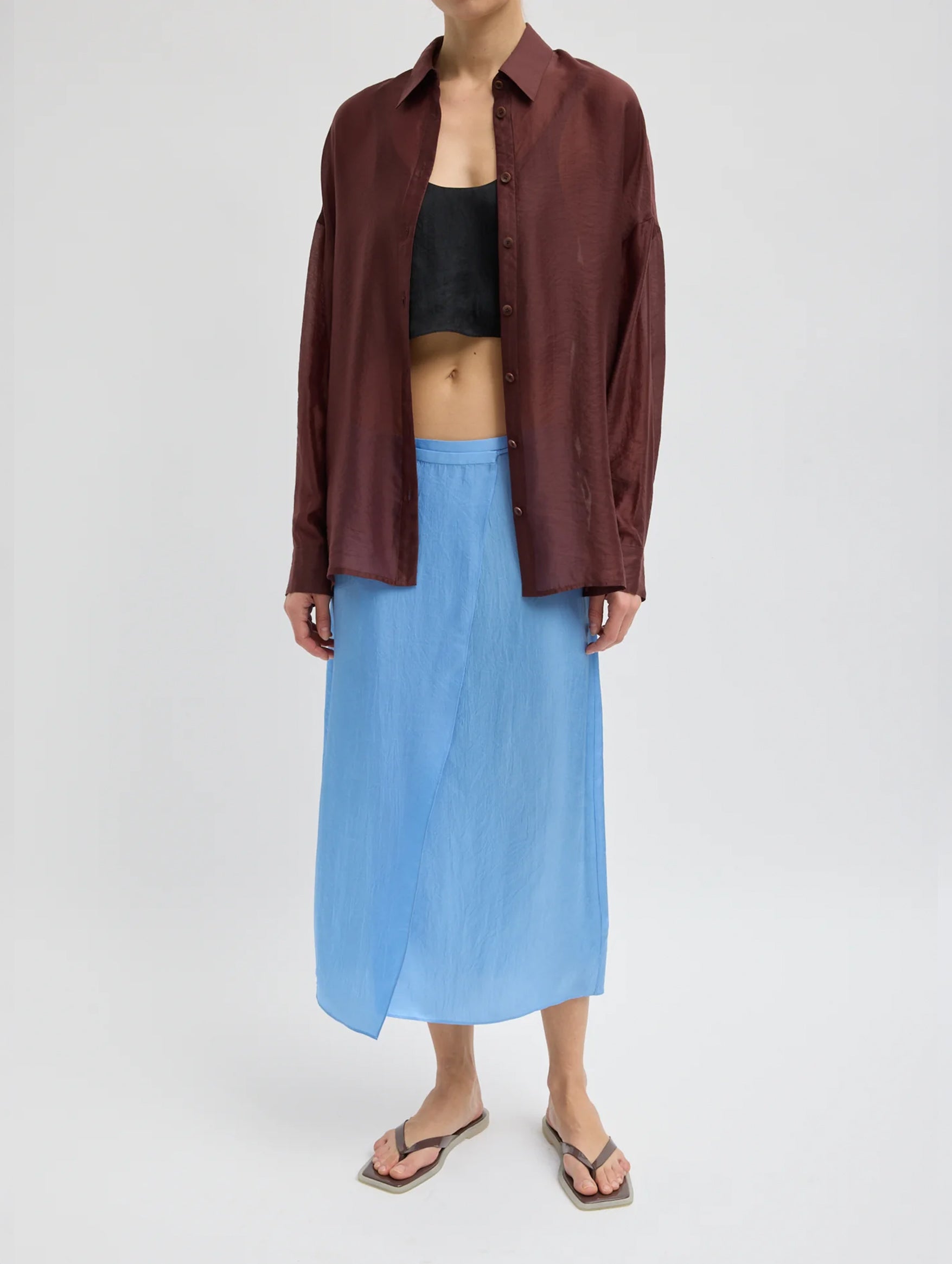 Summer Voile Oversized Shirt in Russet Brown