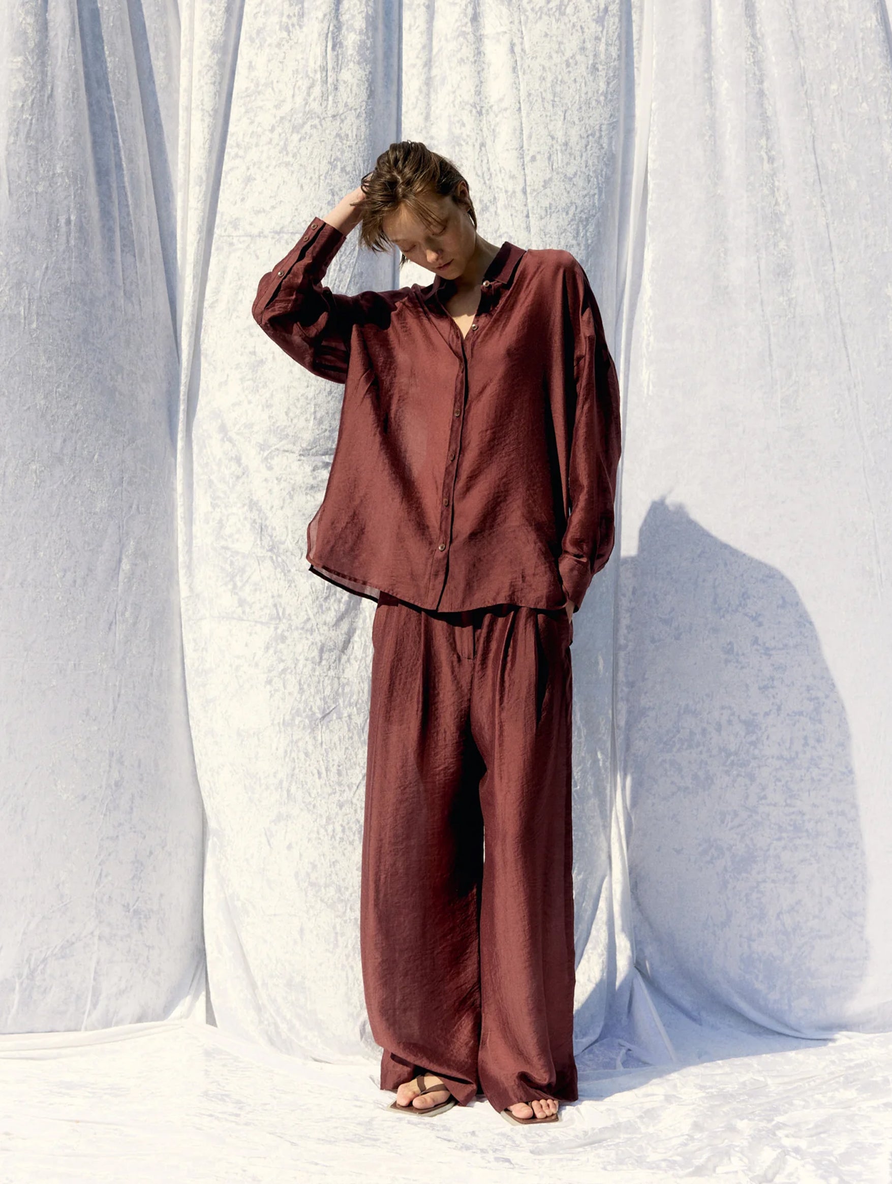 Summer Voile Oversized Shirt in Russet Brown