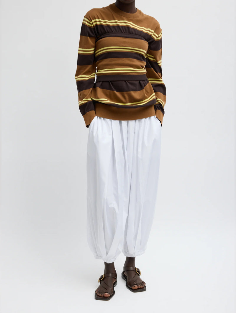 Super Fine Gauge Striped Perfect Crewneck Pullover in Brown Multi Stripe