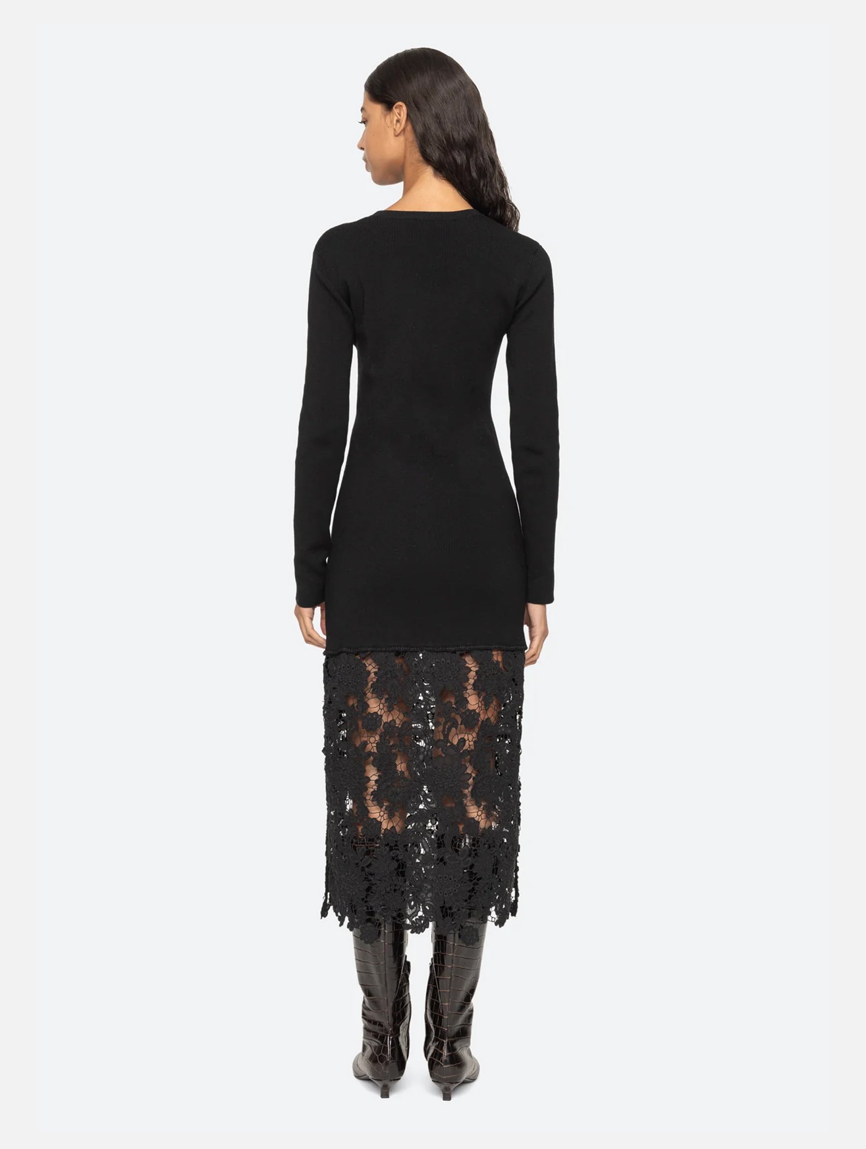 Sabine Embroidered Lace Dress in Black