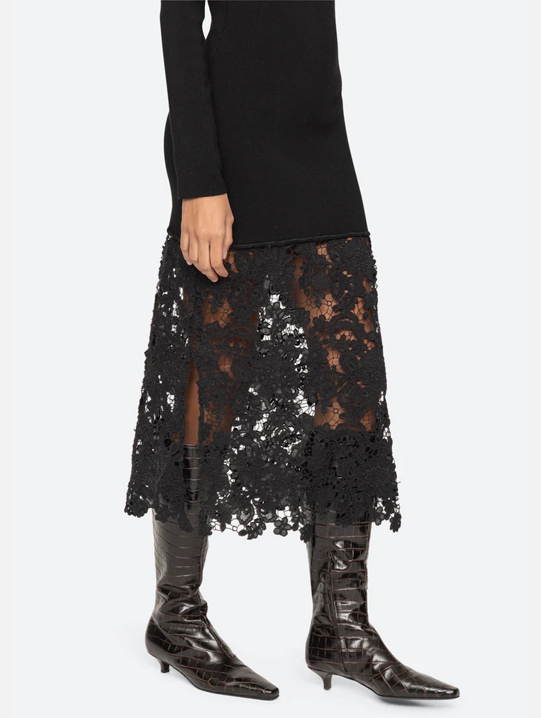 Sabine Embroidered Lace Dress in Black