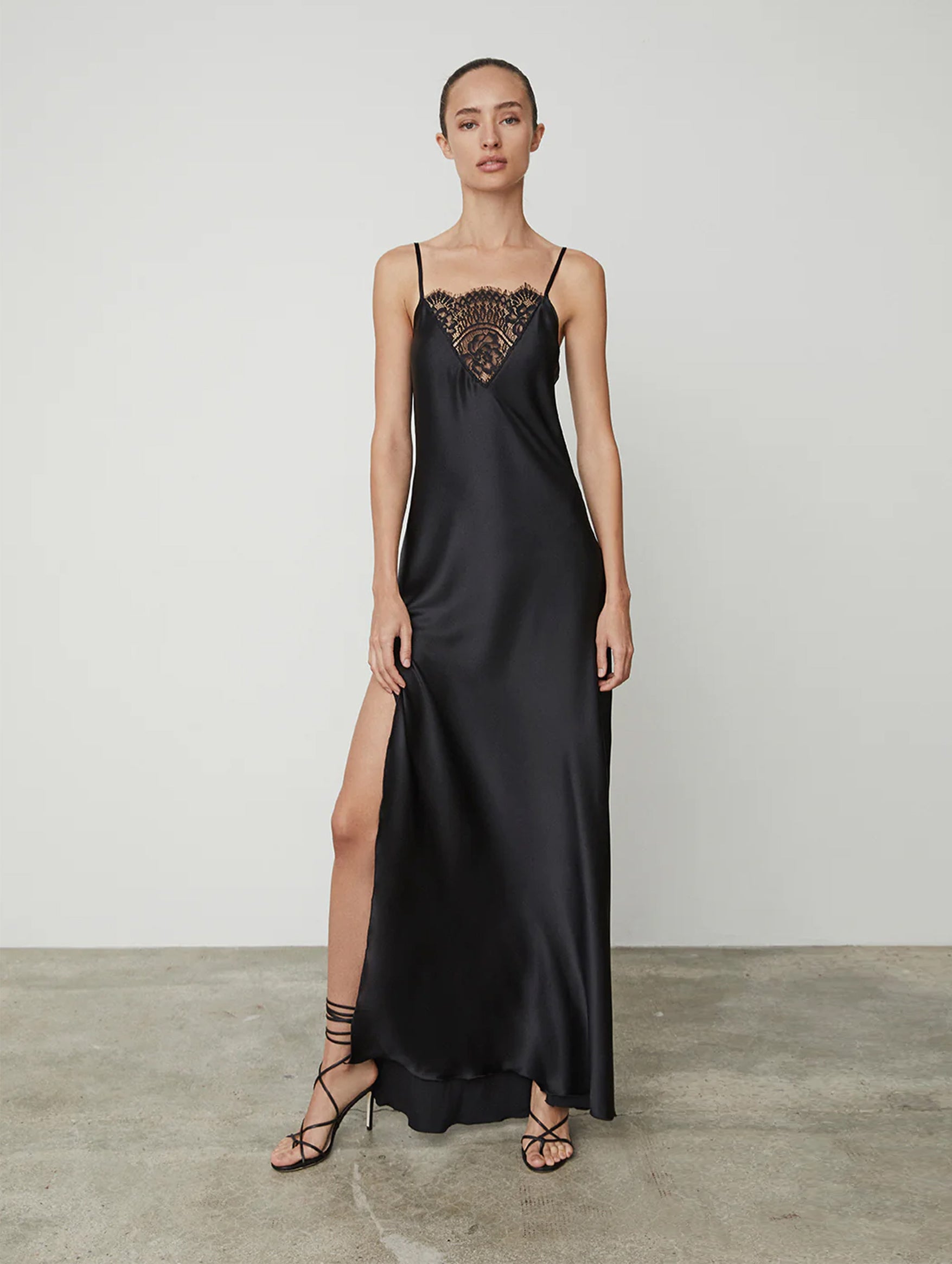 Sadie Silk Slip Dress in Black