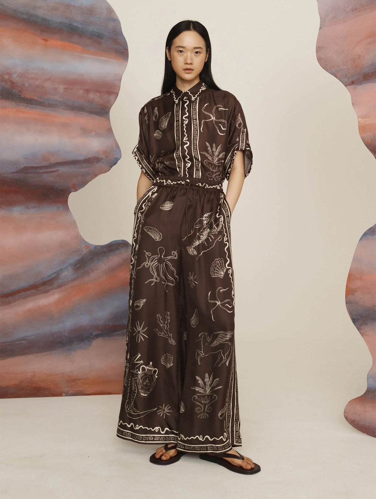 Sammy Silk Pant in Brown