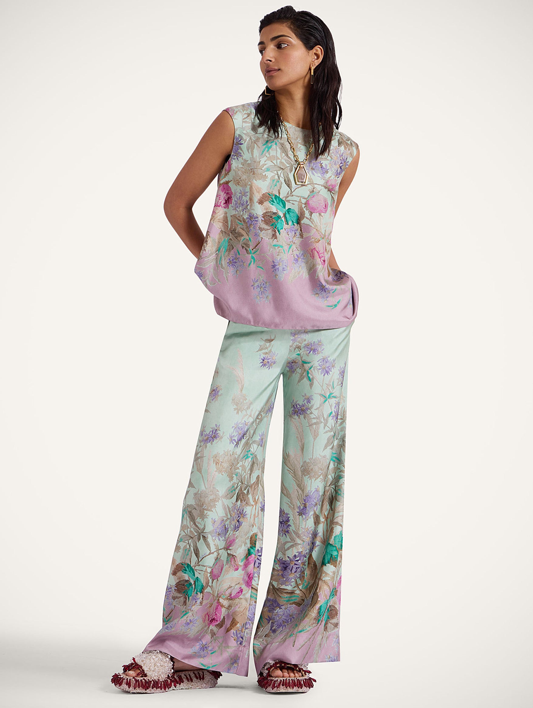 Palazzo Pants in Mint Heath Placée