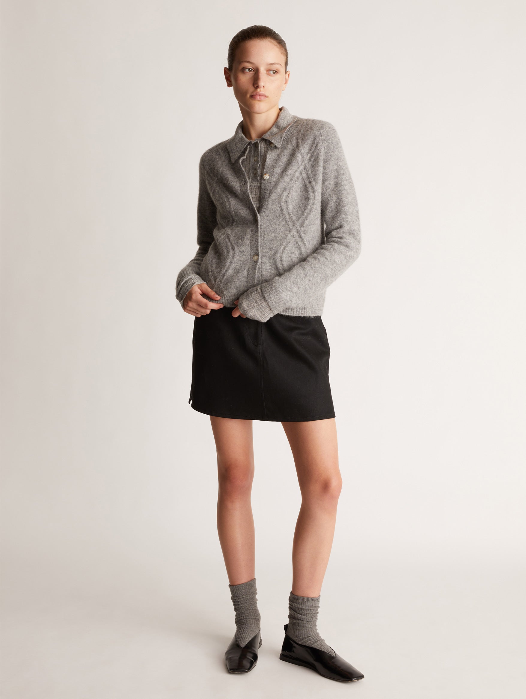 Sawyer Cable Knit Cardigan in Grey