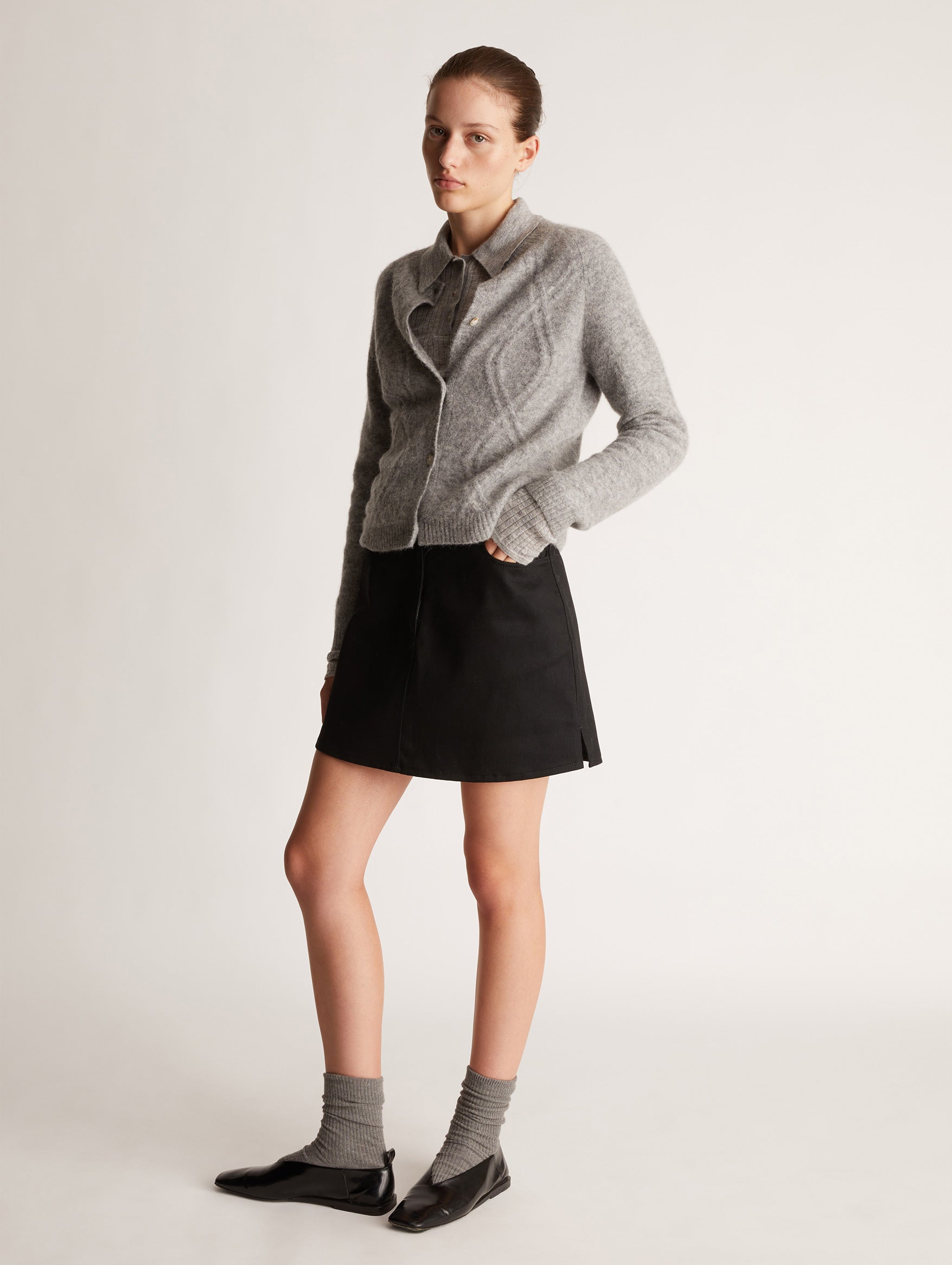 Sawyer Cable Knit Cardigan in Grey