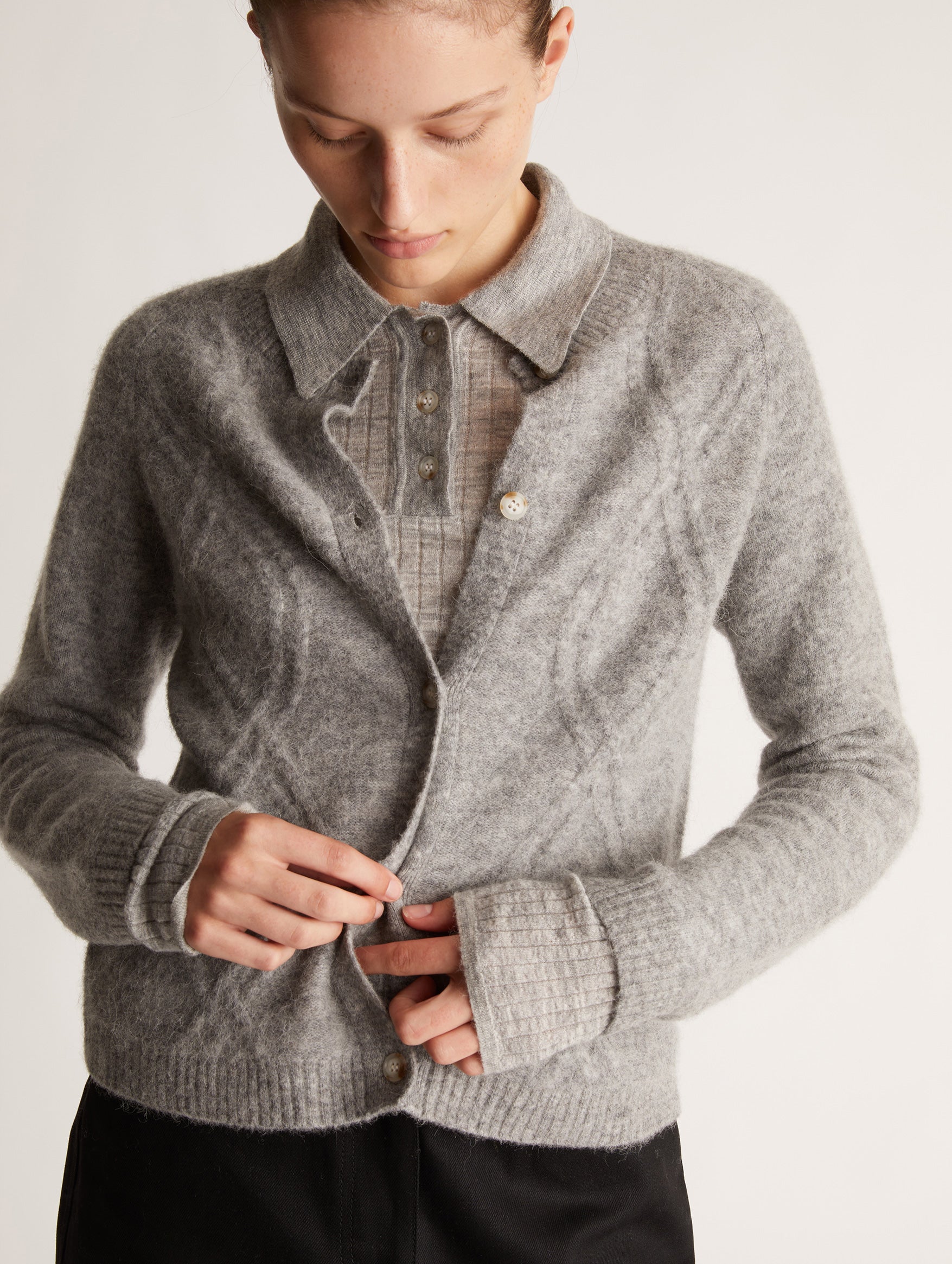 Sawyer Cable Knit Cardigan in Grey