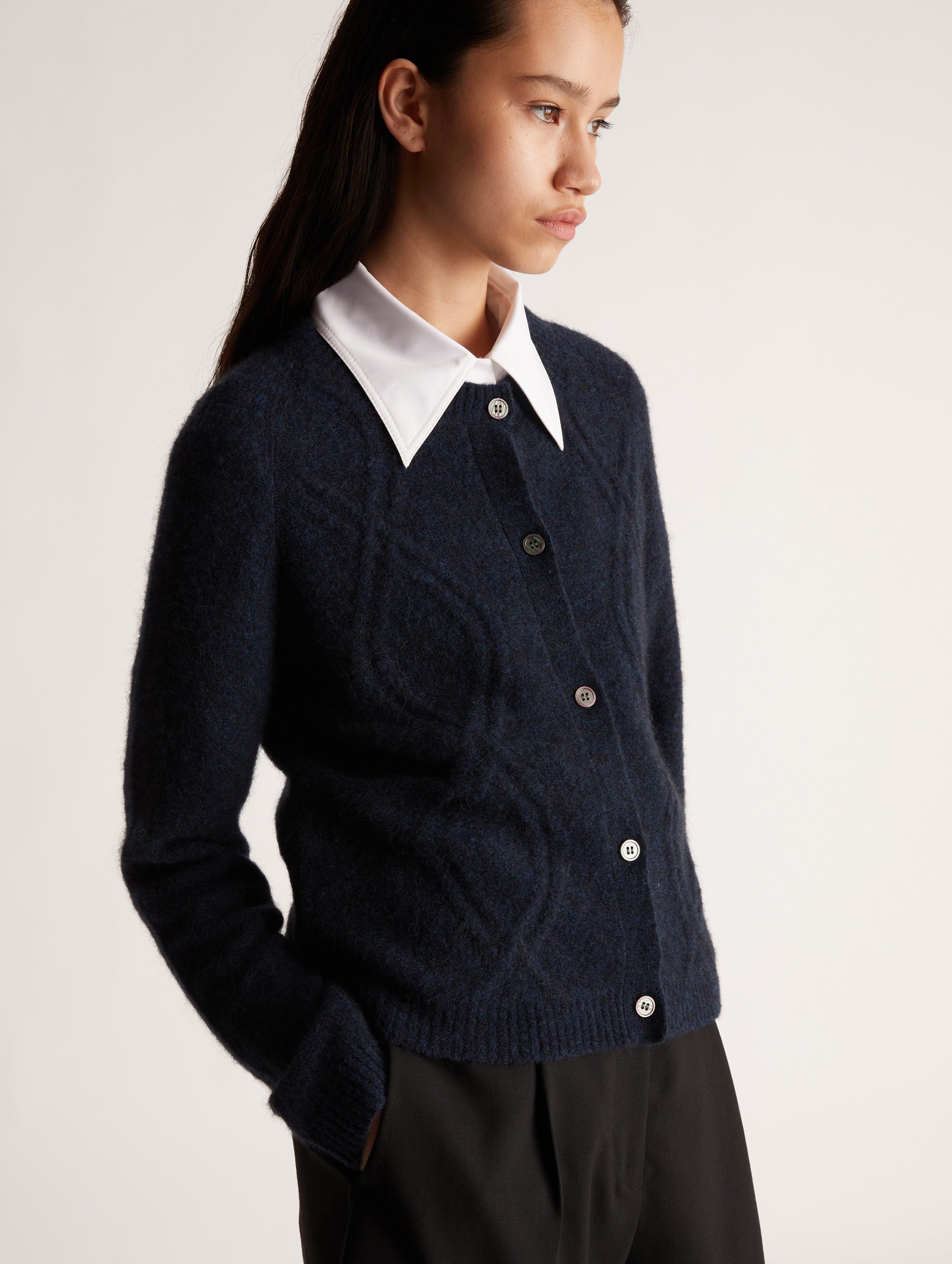 Sawyer Cable Knit Cardigan in Indigo