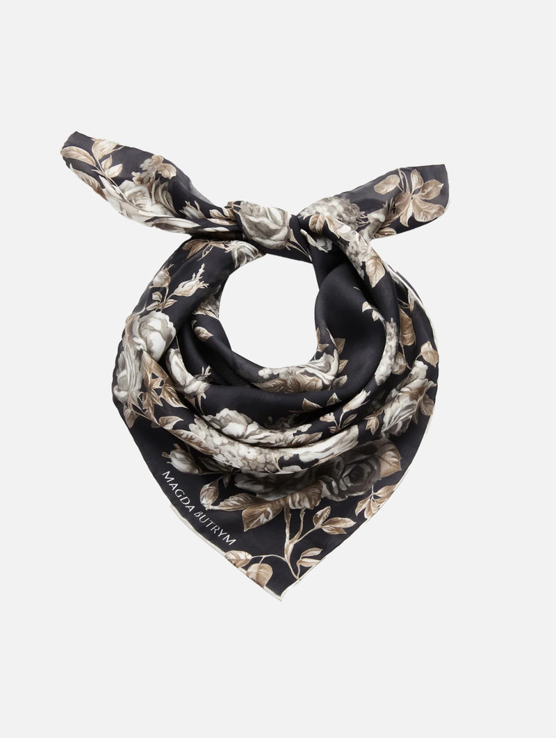 Midnight Bloom Silk Scarf in Black
