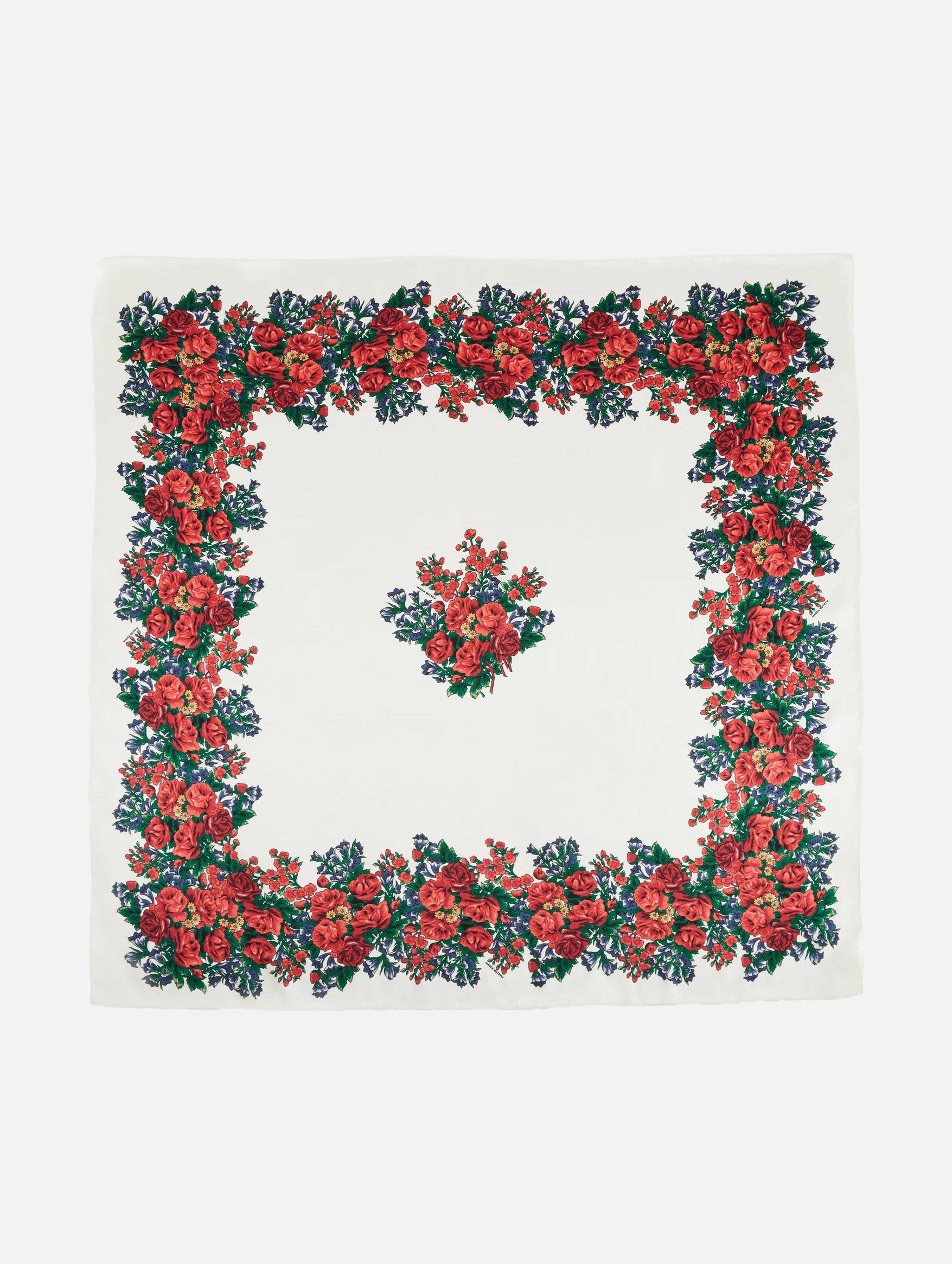 Folk Floral Print Silk Scarf in Cream