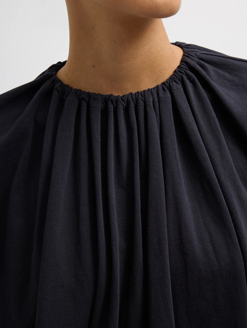 Shirred Neck Circular T-Shirt in Dark Navy