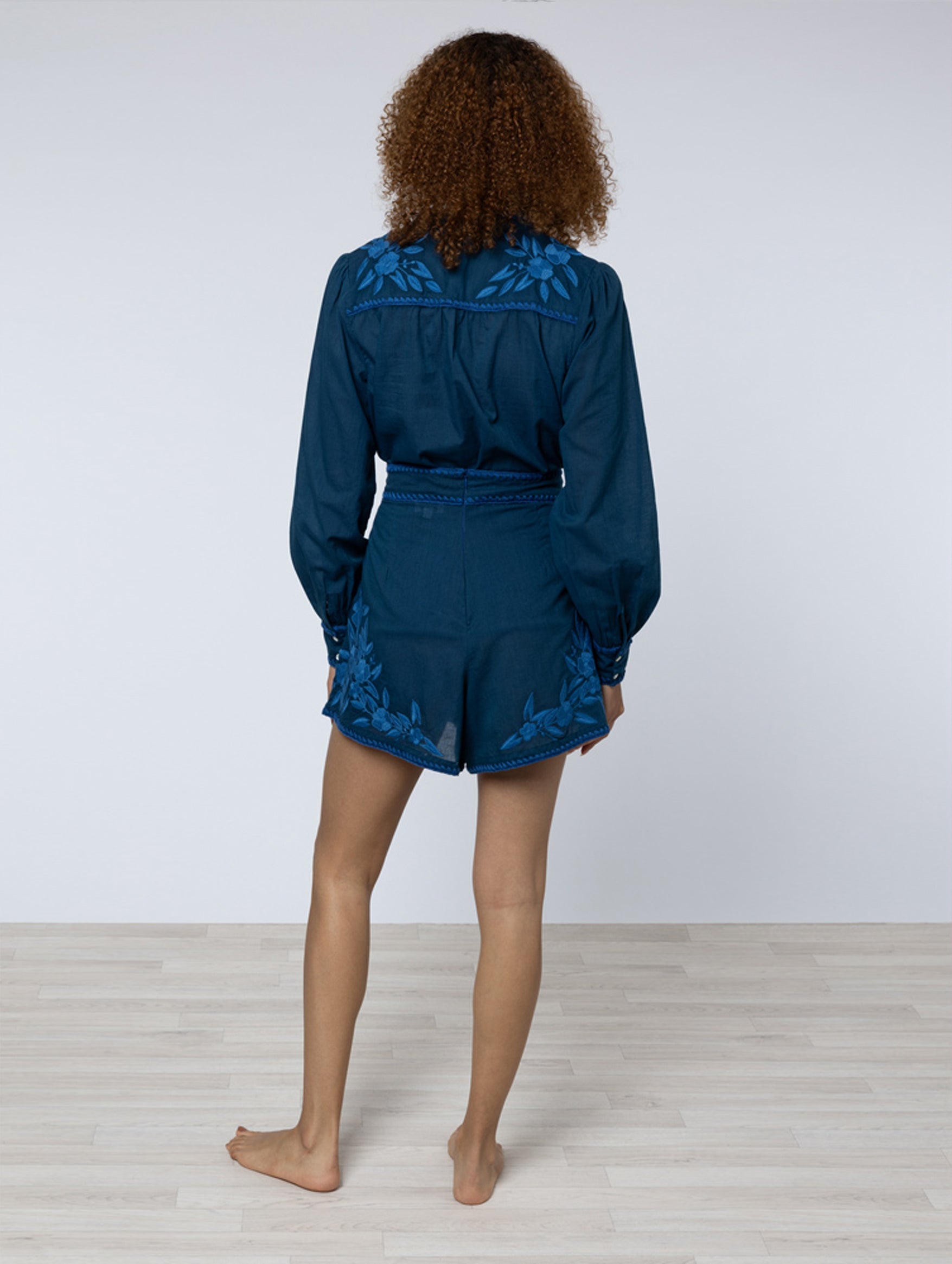 Chambray Embroidery Shorts in Midnight Blue