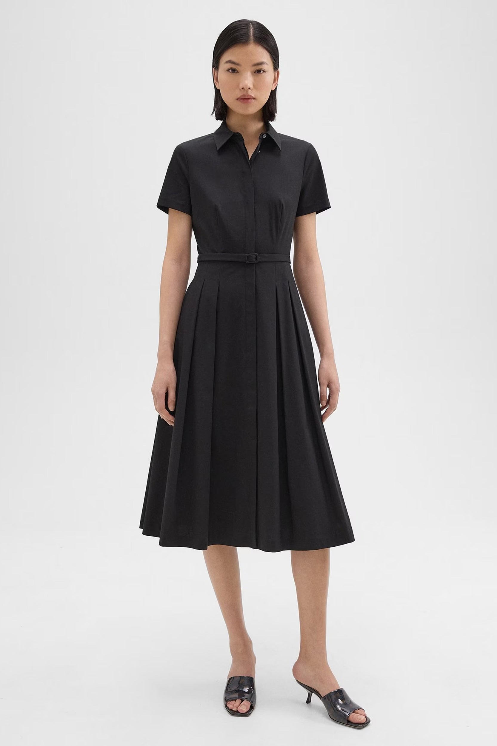 Good Cotton Short-Sleeve Shirt Dress in Black