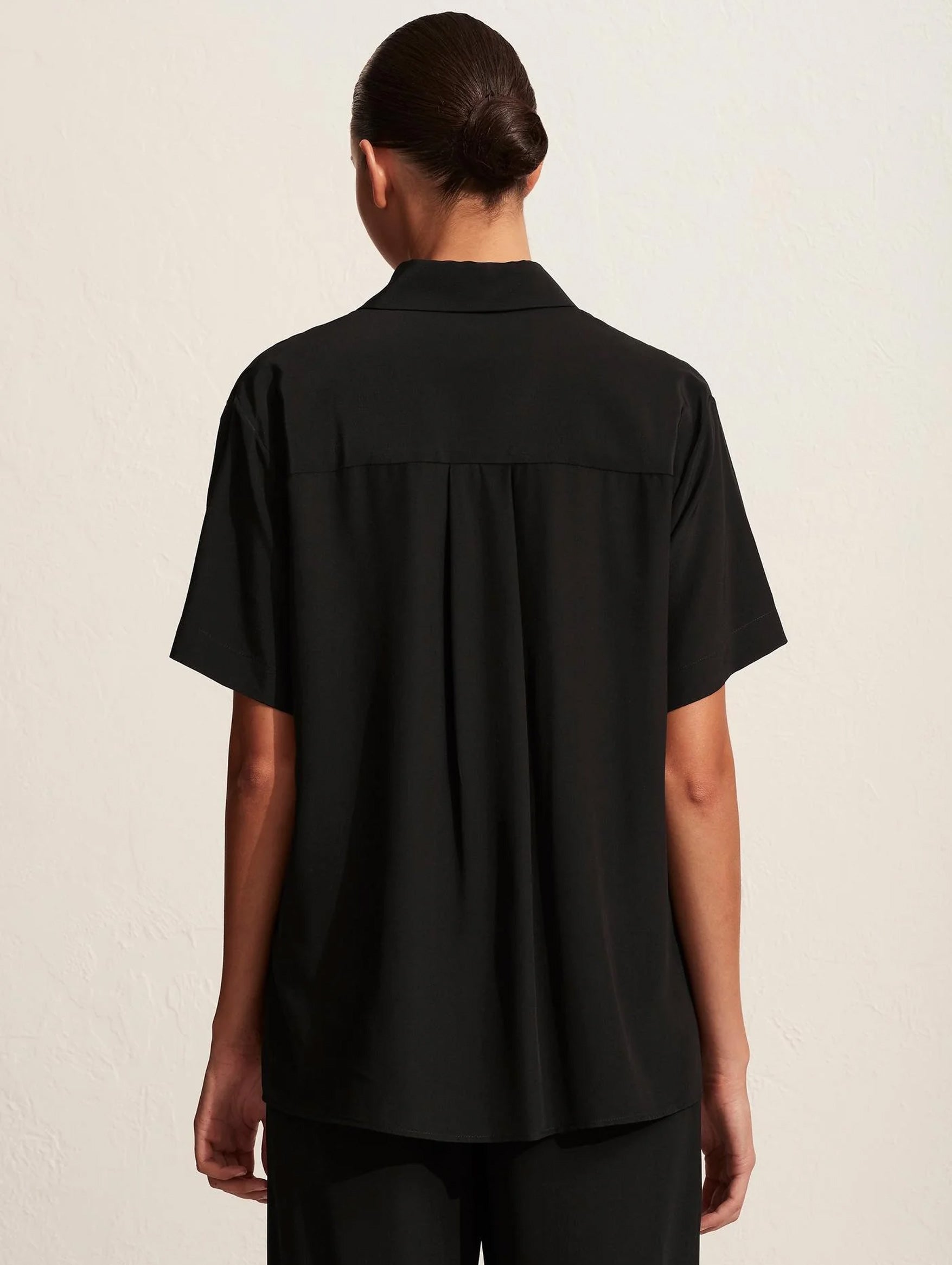 Short Sleeve Silk Shirt in Black