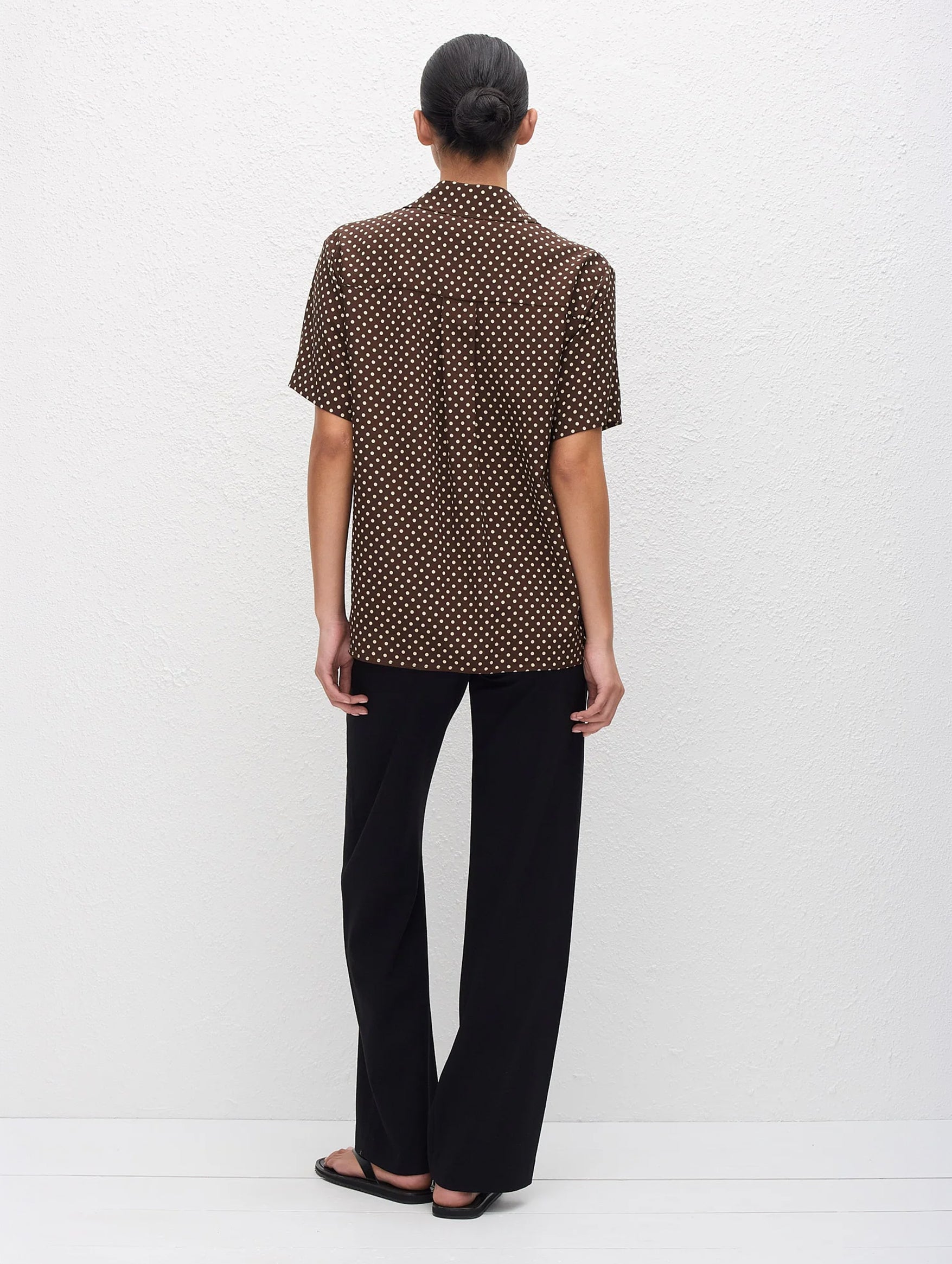 Short Sleeve Silk Shirt in Polka Dot Chocolate