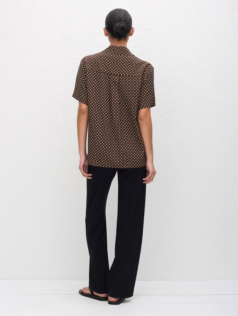 Short Sleeve Silk Shirt in Polka Dot Chocolate