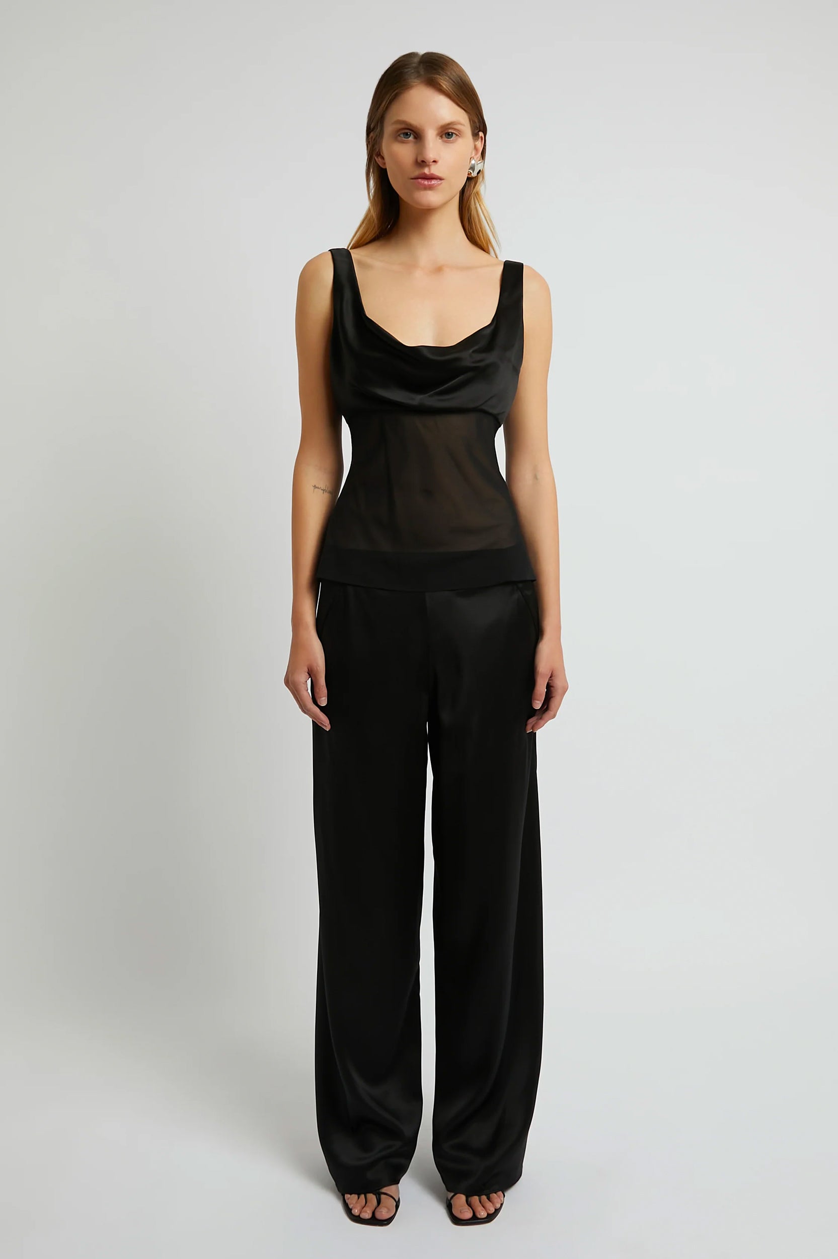 Silk Bias Trouser in Black