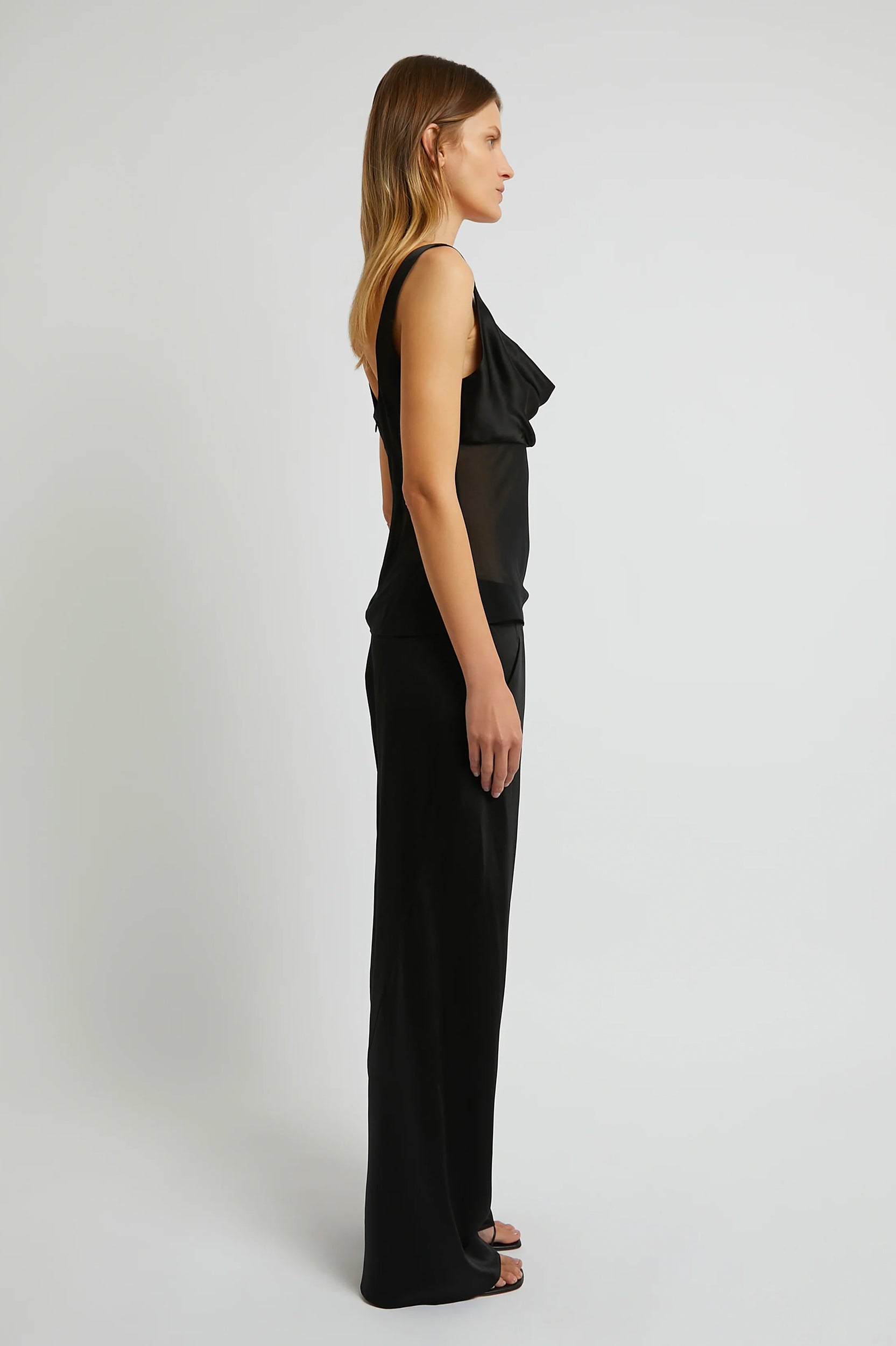 Silk Bias Trouser in Black