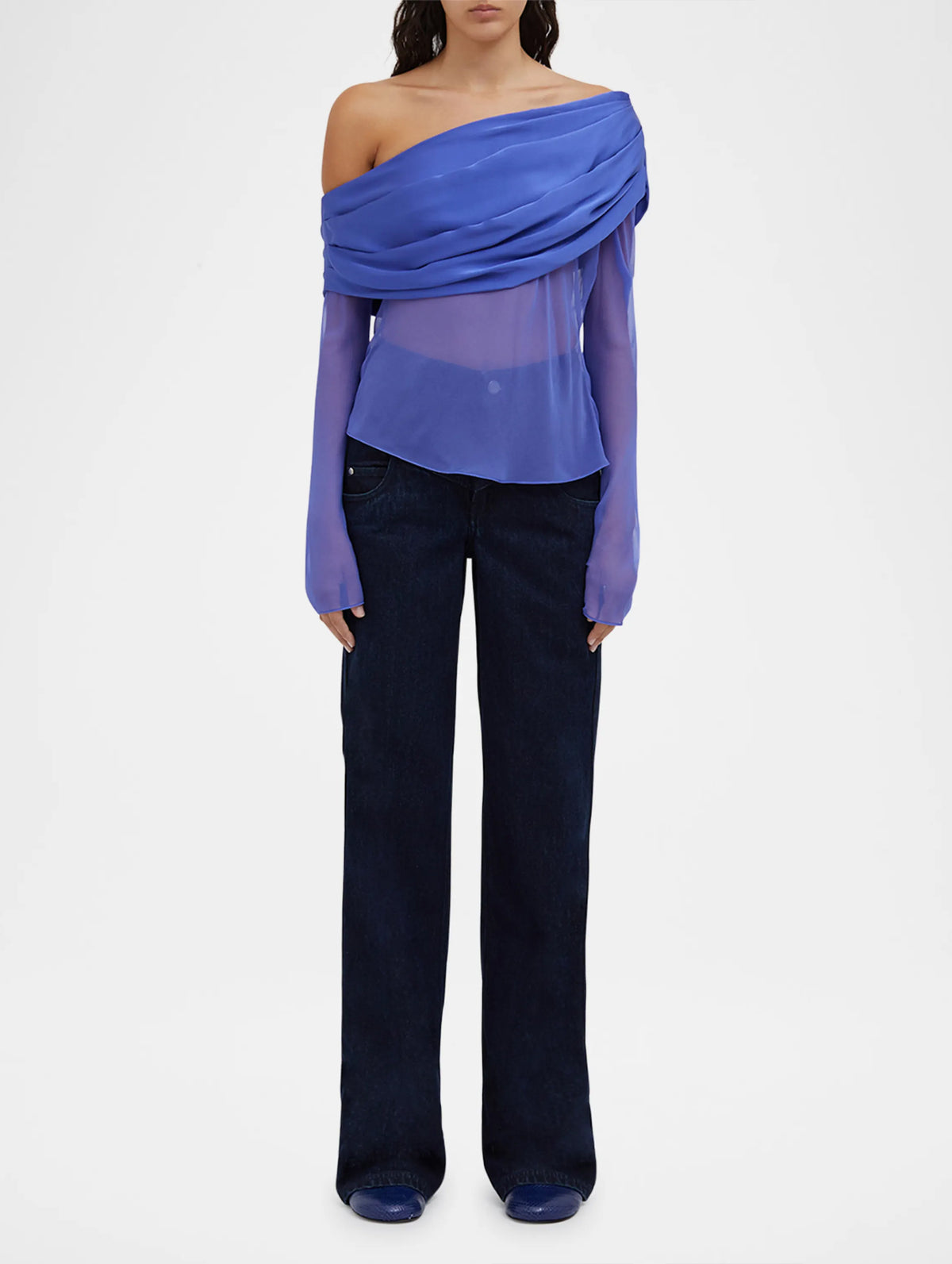 Silk Drape Shawl Top in Sodalite