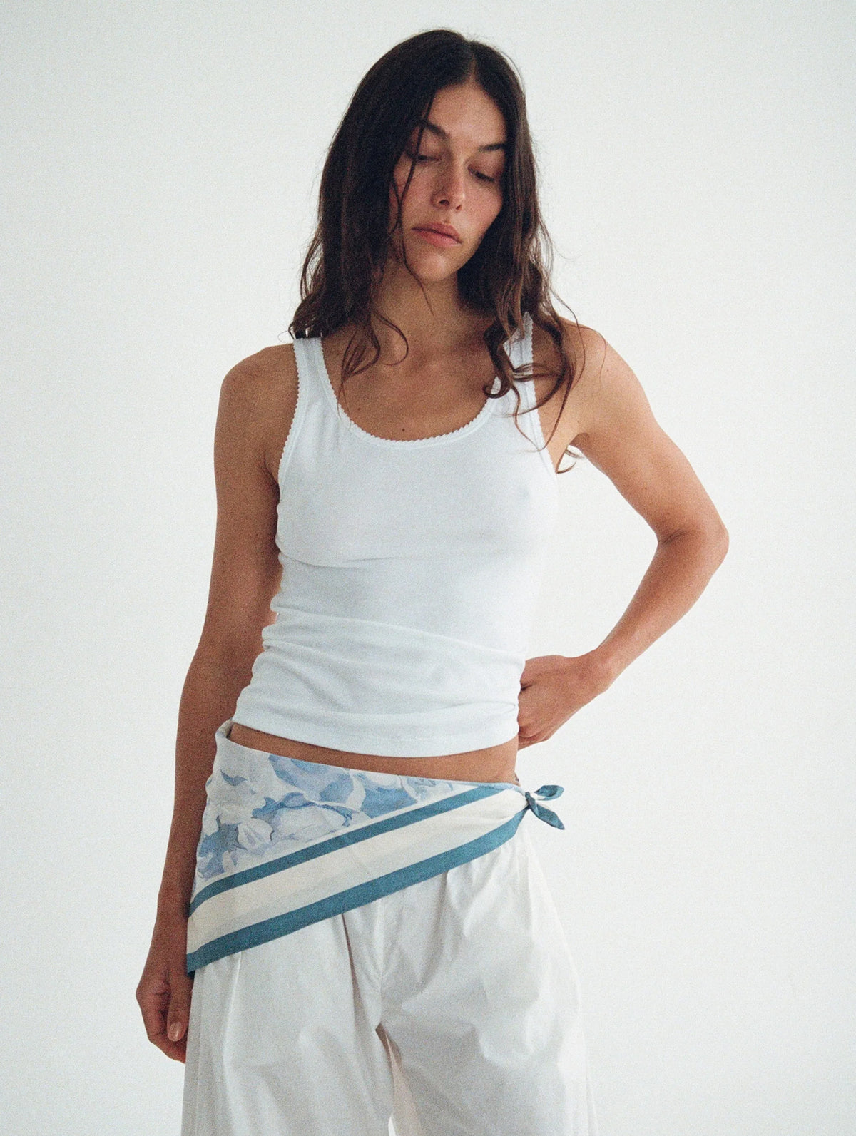 Silk Scarf in Vintage Blue Floral