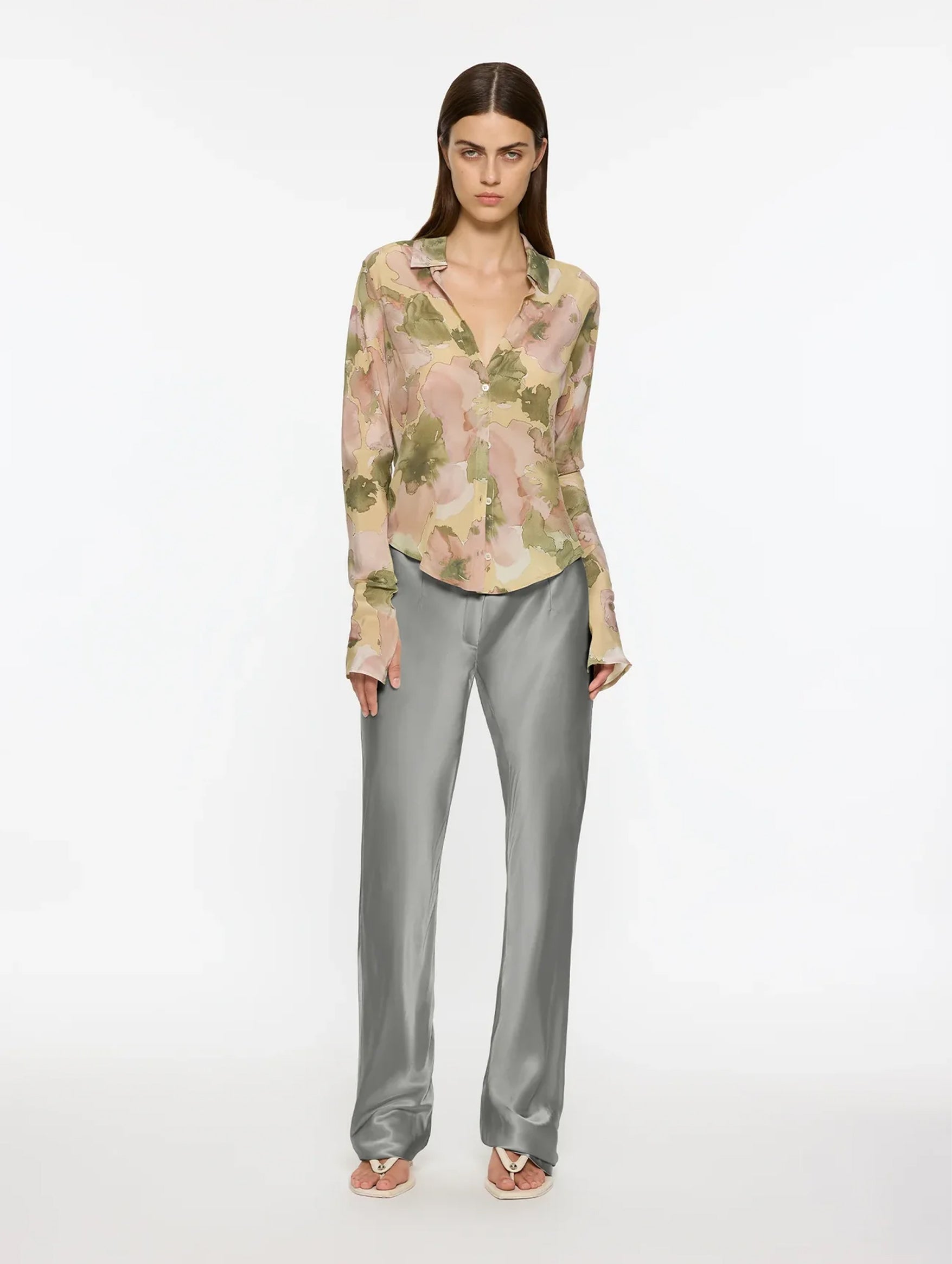 Sheer Silk Shirt in Floral Print
