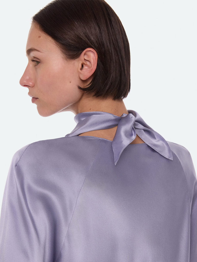 Silk Tie Neck Top in Aleutian