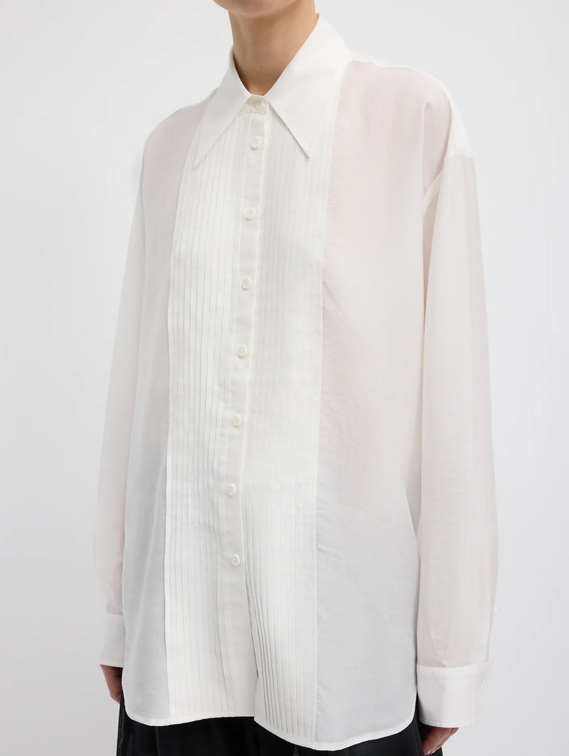 Silk Voile Easy Pintucked Shirt in Ivory