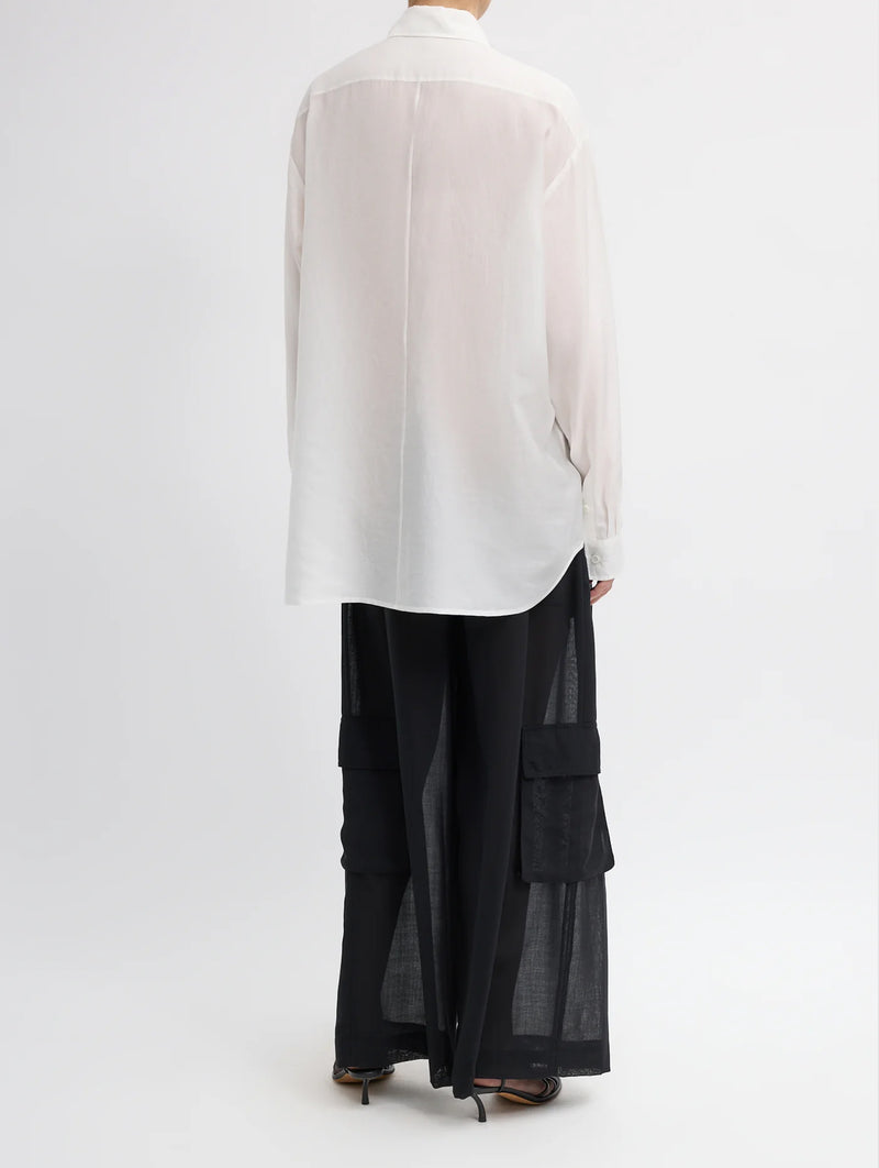 Silk Voile Easy Pintucked Shirt in Ivory