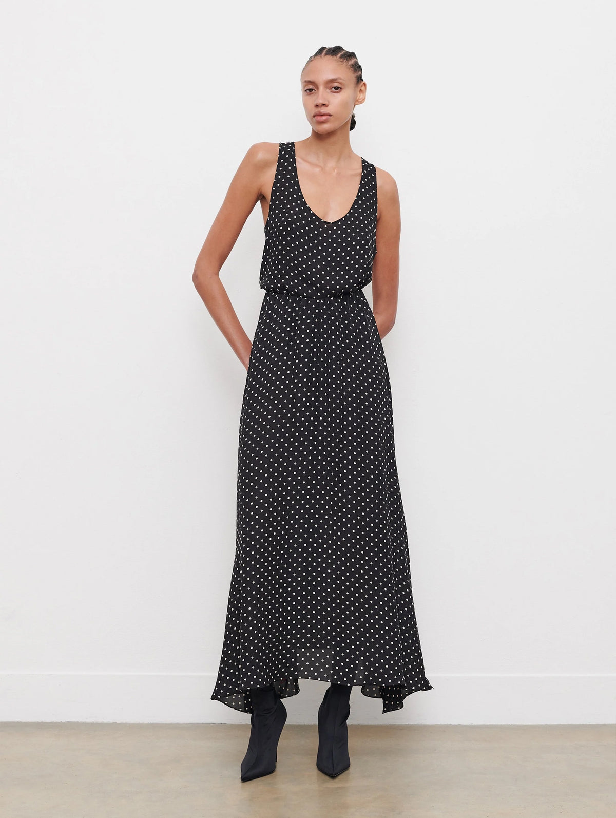 Silk Flared Skirt in Black Polka Dot