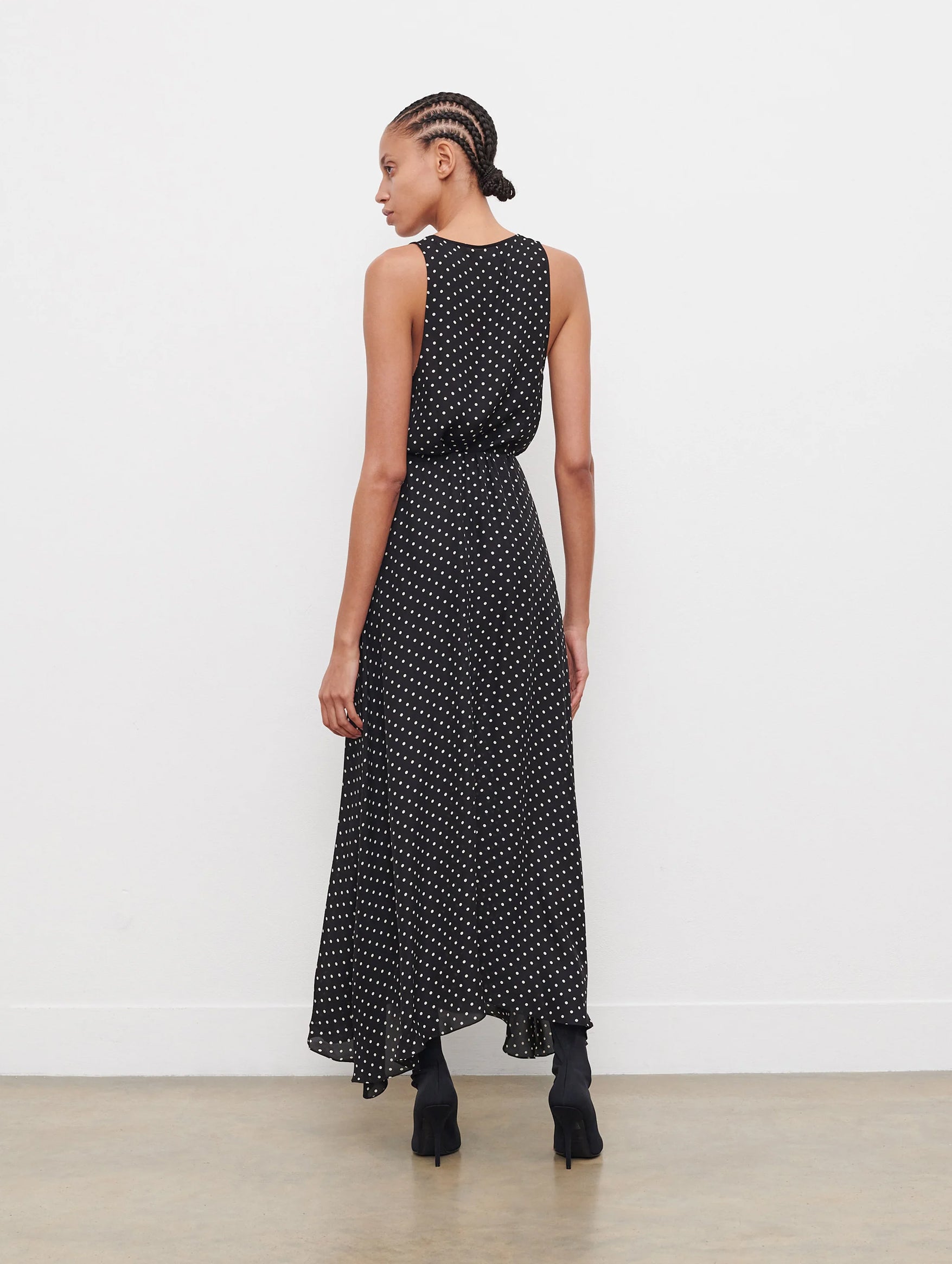 Silk Flared Skirt in Black Polka Dot