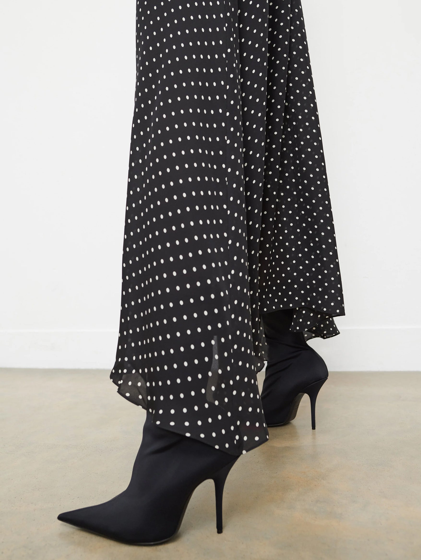 Silk Flared Skirt in Black Polka Dot