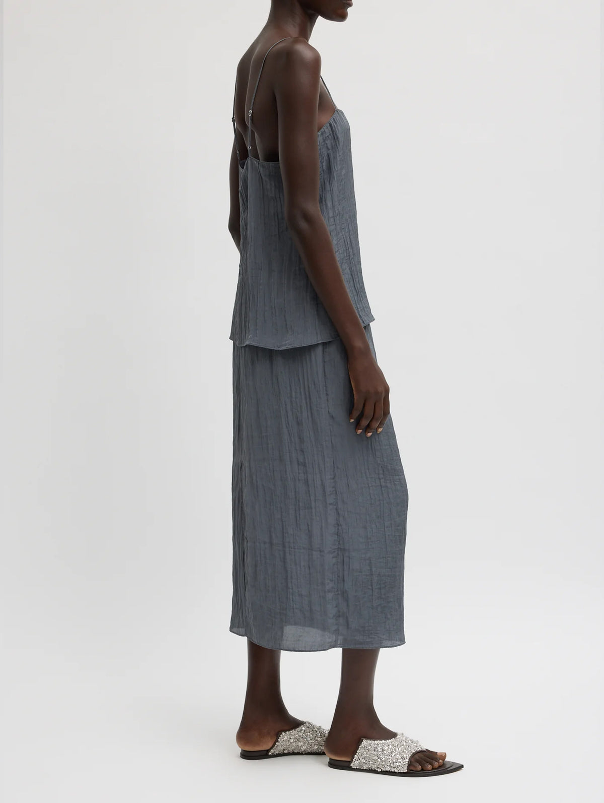The Crinkle Slip Skirt in Dark Grey