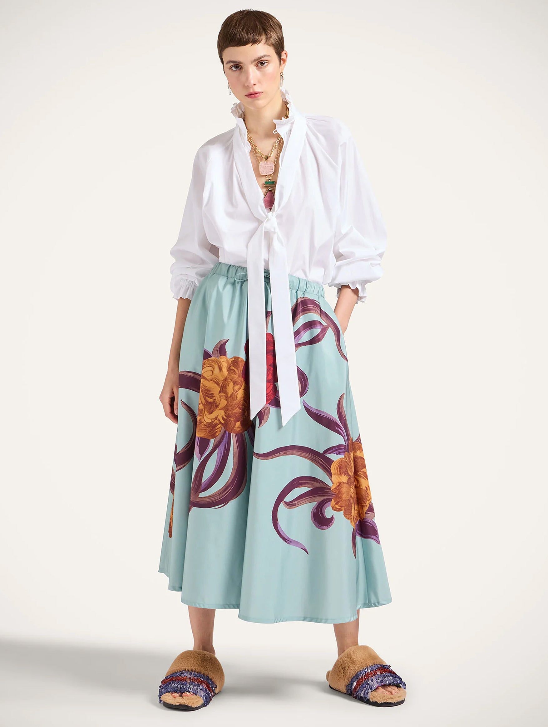 Drawstring Skirt in Peony Placée