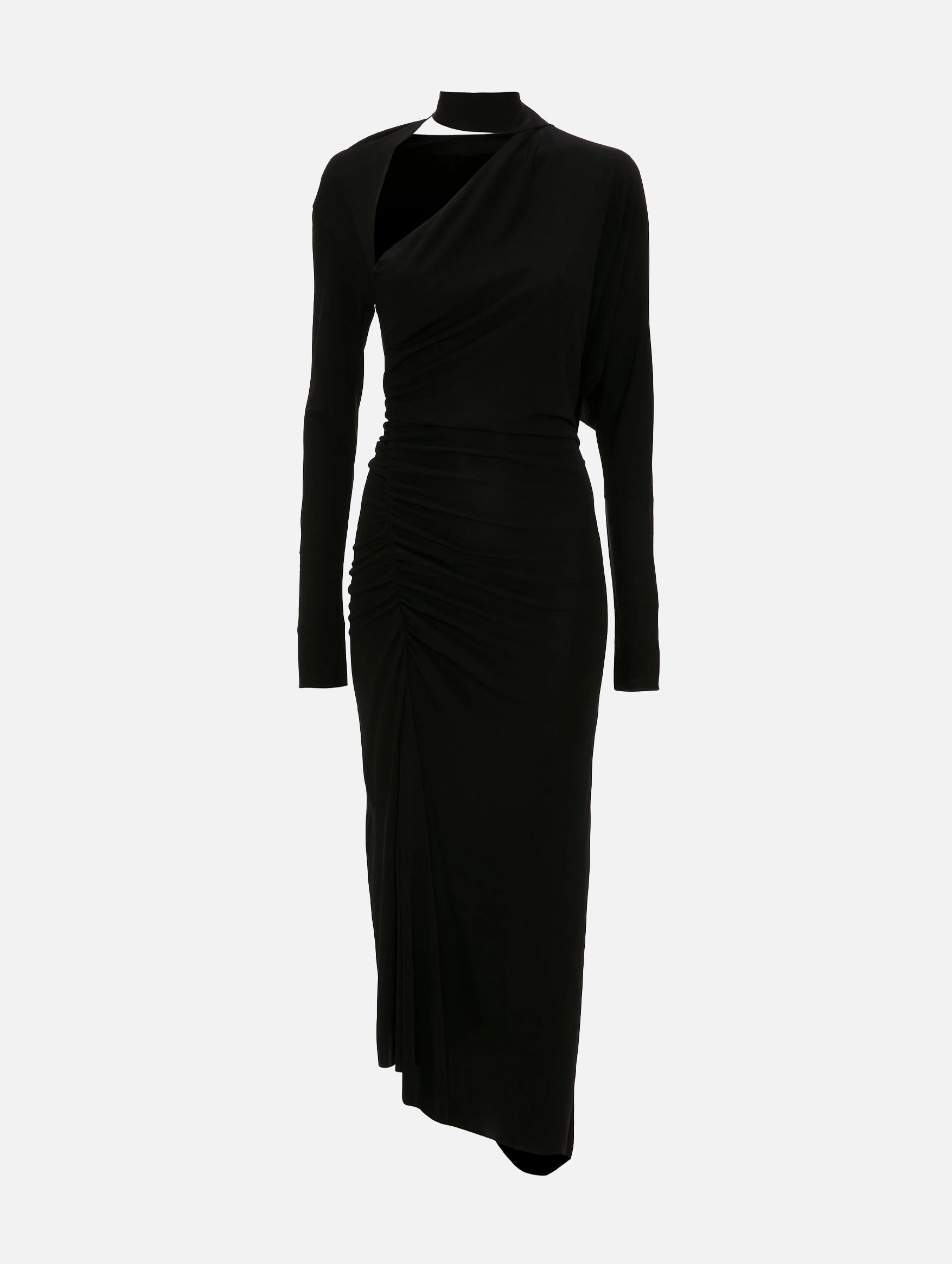 Long Sleeve Slash Neck Jersey Gown in Black