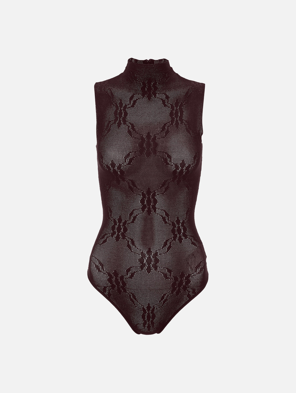 Sleeveless High Neck Bodysuit In Port