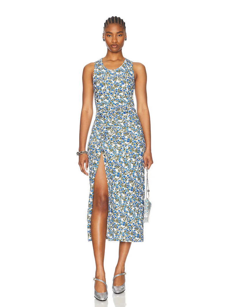 Midi Dress in Golden Thistle Green