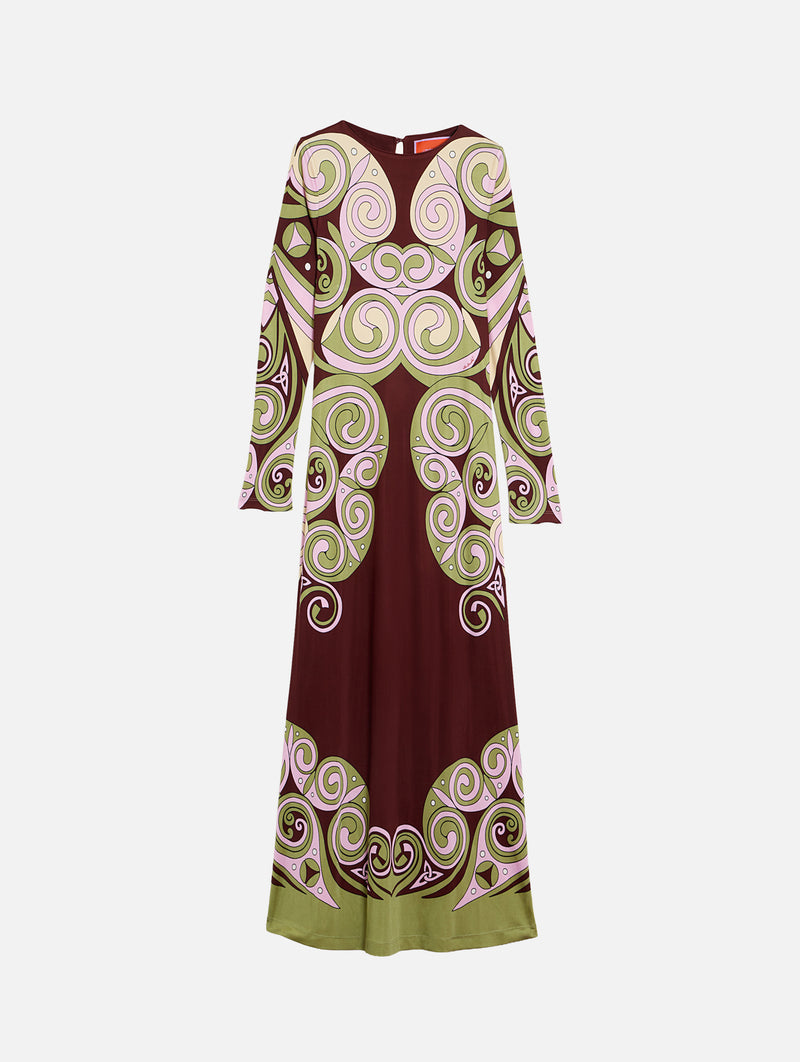 Slinky Swing Dress in Kells Swirl Placée Burgundy