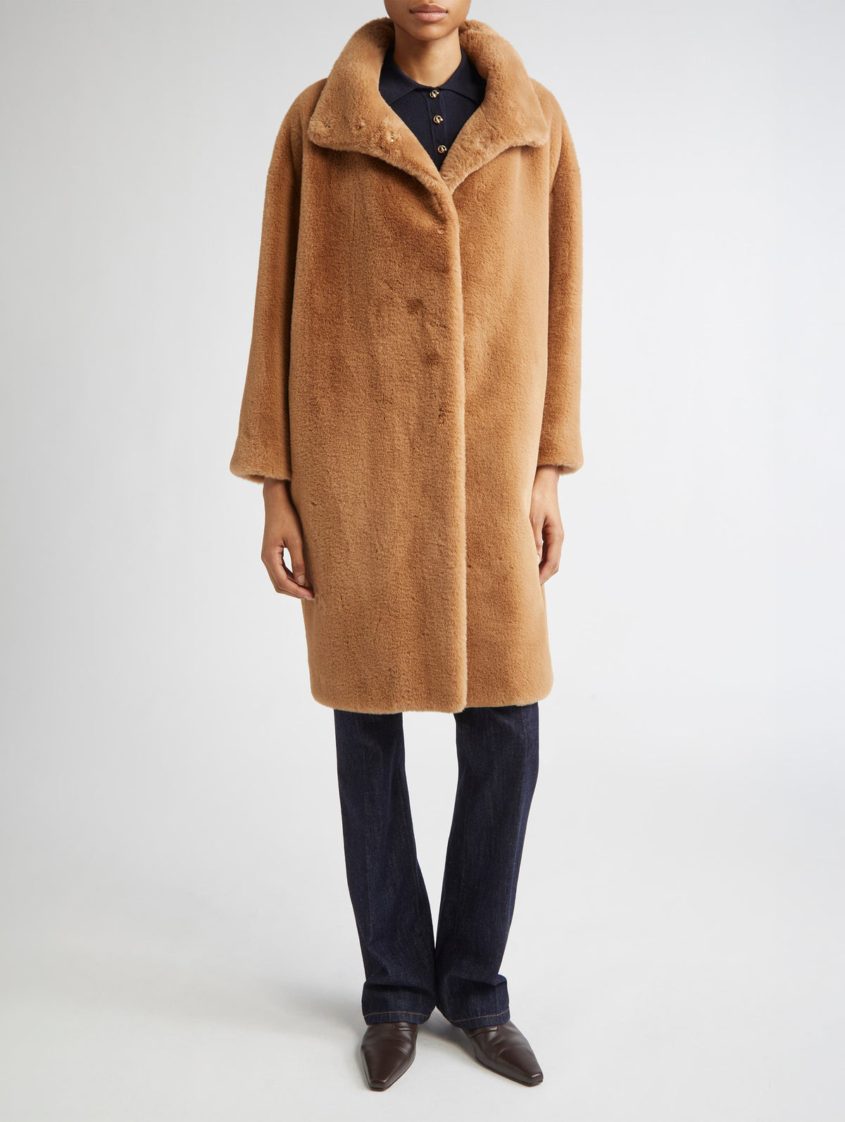 Soft Alternative Fur Coat in Camel