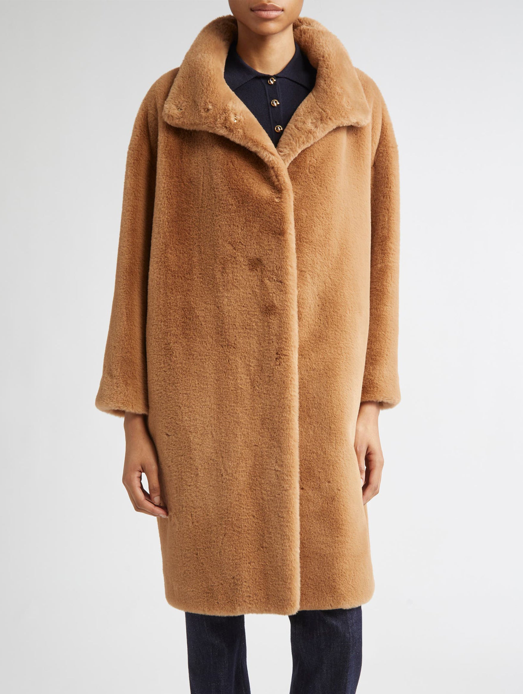 Soft Alternative Fur Coat in Camel