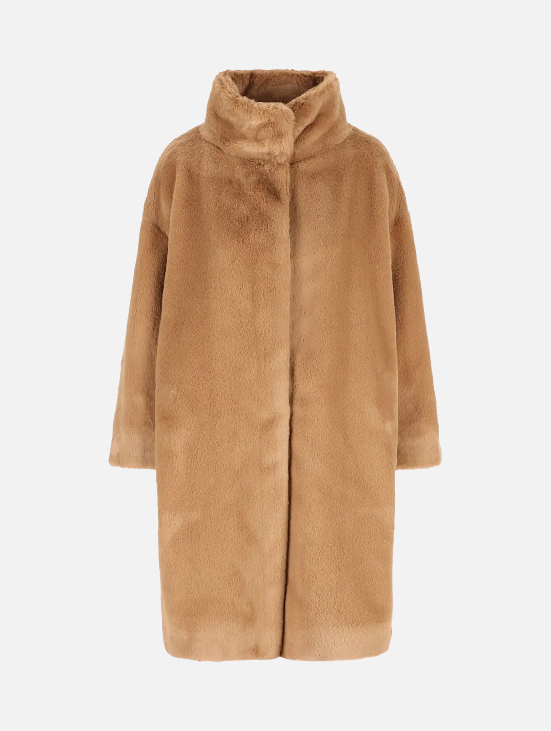 Soft Alternative Fur Coat in Camel