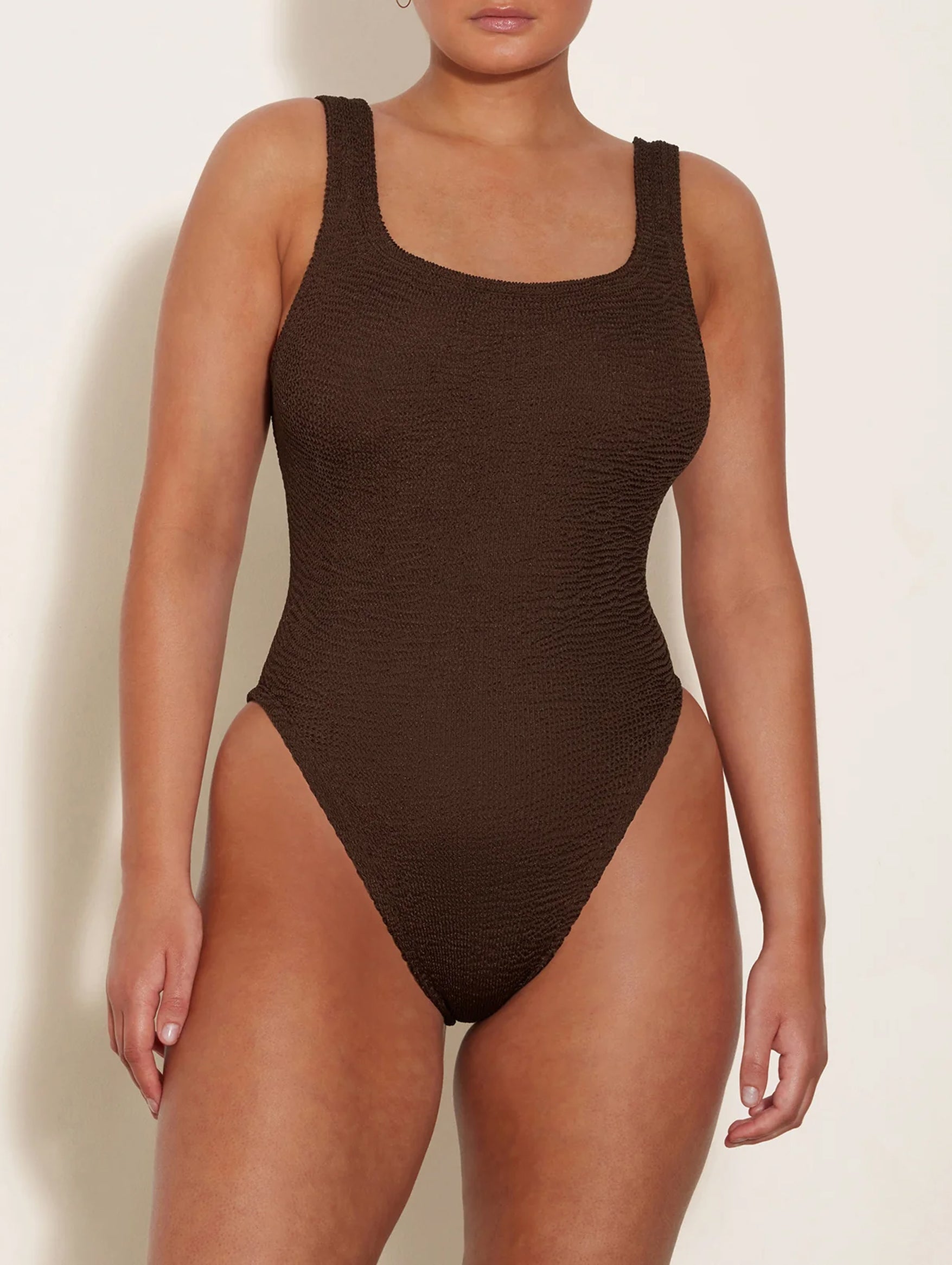 Square Neck Swimsuit in Metallic Chocolate